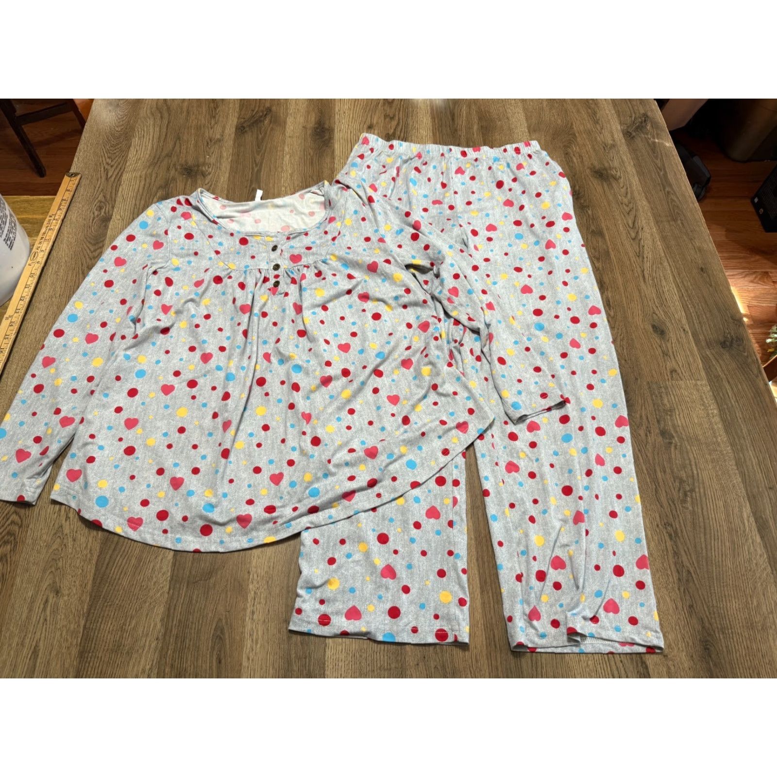 Vintage Bestbee Pajama Set Womens Large Gray Blue White Red Long Sleeve Shirt & Pants Size L / US 10 / IT 46 - 2 Thumbnail