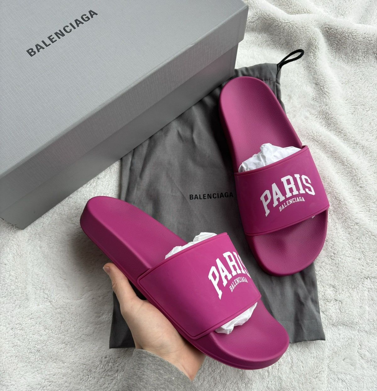 Balenciaga Dark Fuchsia Paris Logo Slides