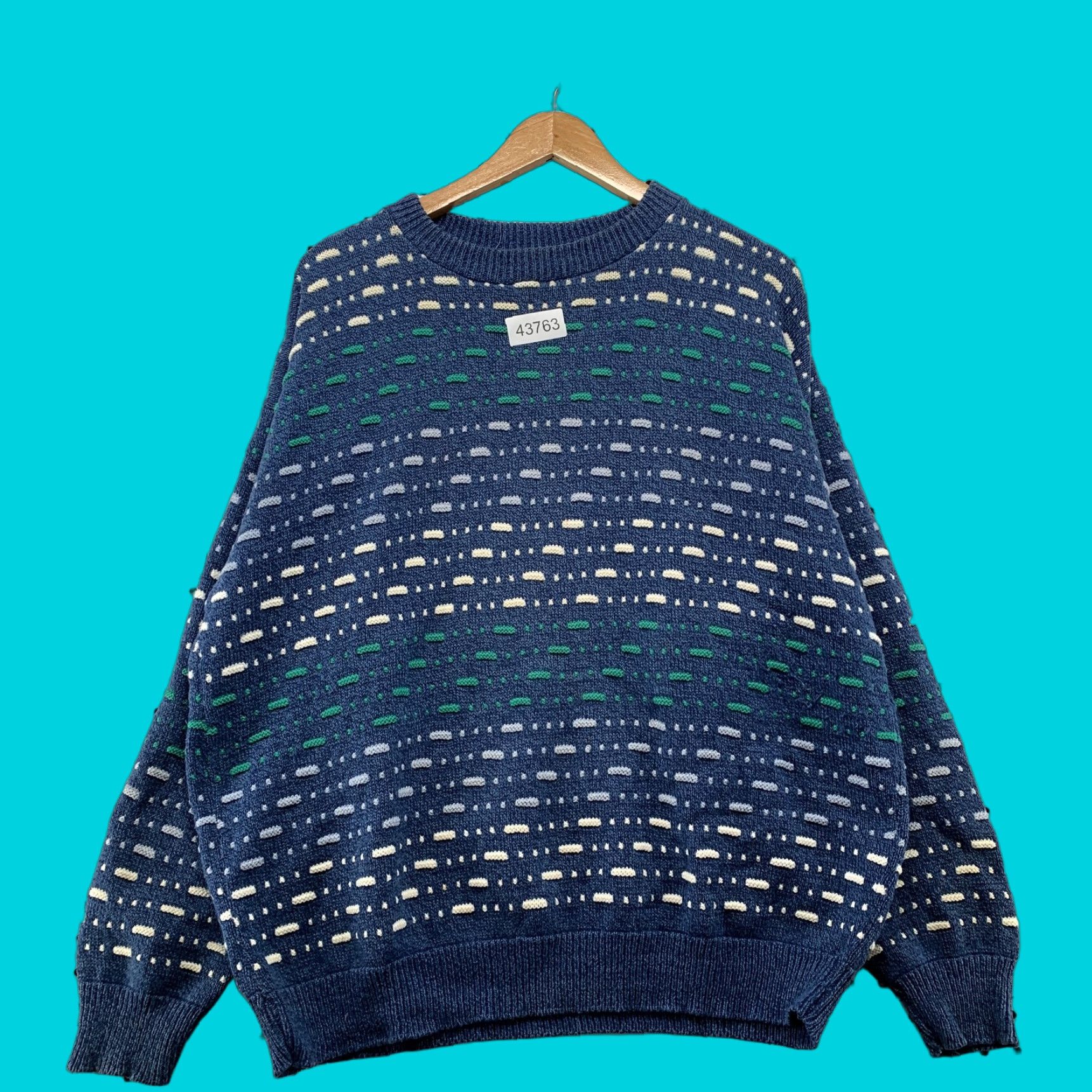 Vintage VINTAGE Peconic Bay Traders 3d Knit Sweater Blue XL Crewneck Pullover Made in USA Mens Sweatshirt Knit Pullover Geometric Pattern Winter 3d Knit Size US XL / EU 56 / 4 - 1 Thumbnail