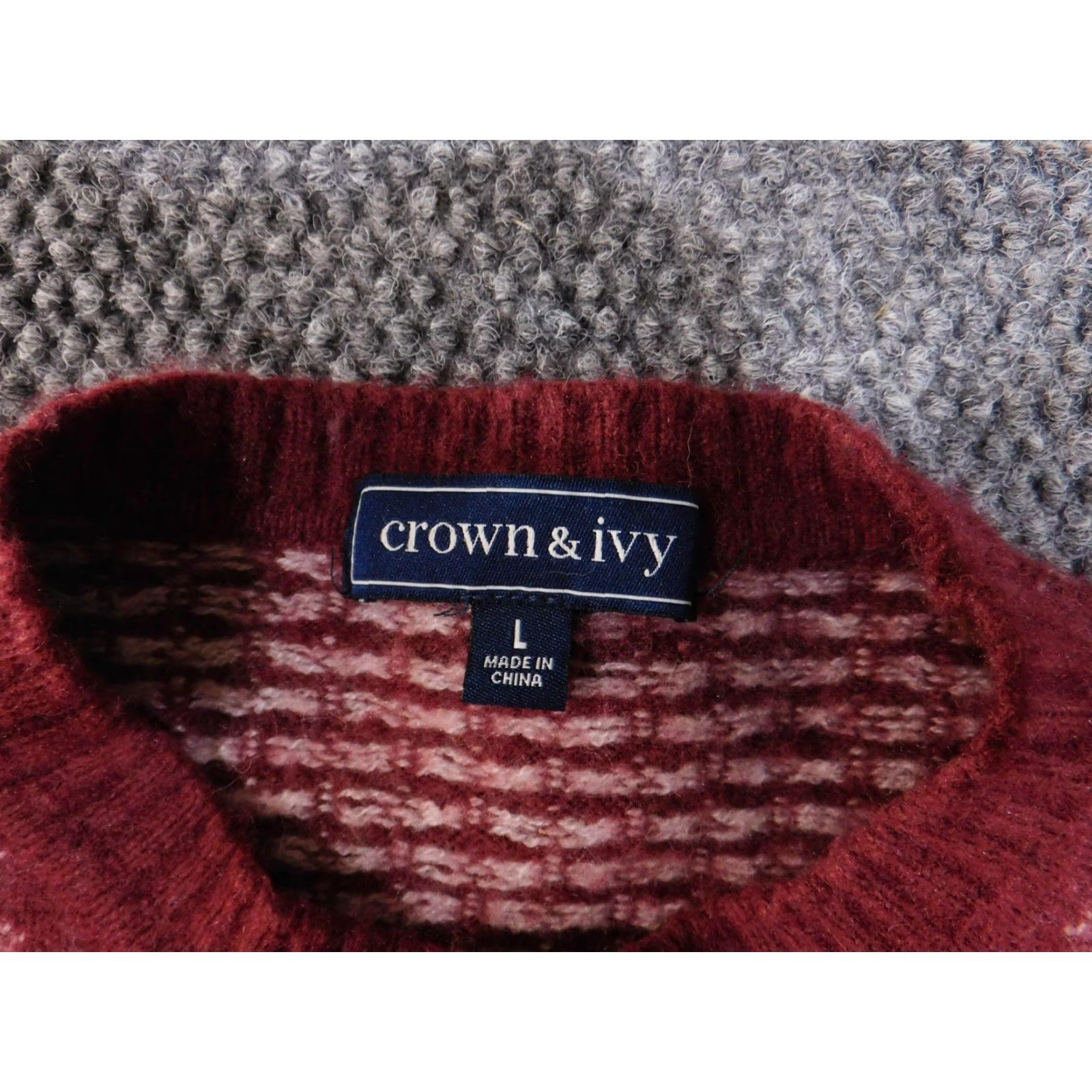 Vintage Crown & Ivy Sweater Mens Large Red Fair Isle Crewneck Pullover Lambswool Nylon Knit Winter Size US L / EU 52-54 / 3 - 6 Thumbnail