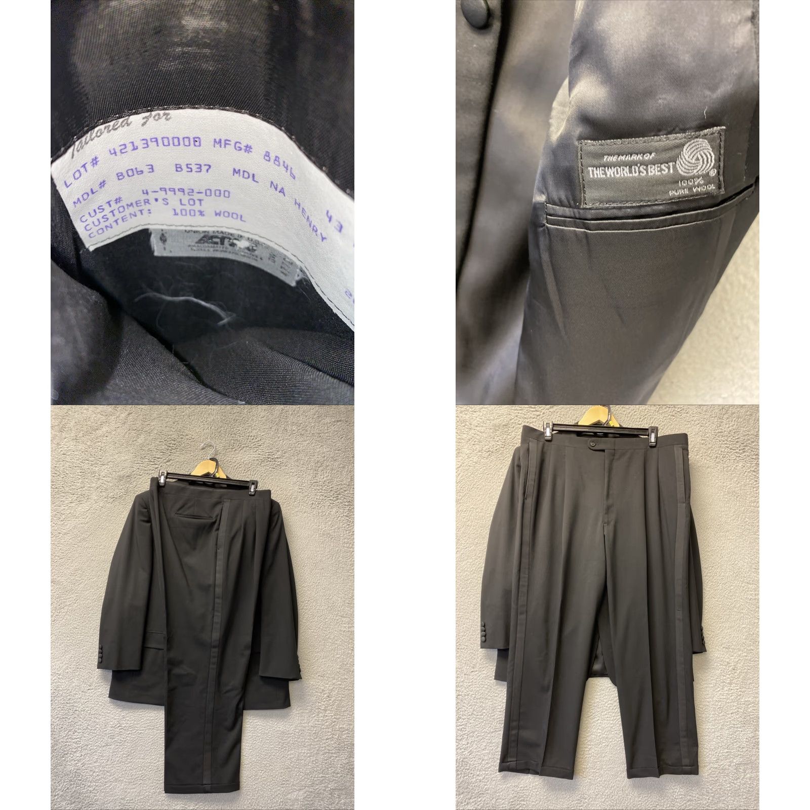 Gieves & Hawkes GRIEVES & HAWKES Tuxedo Men 43R Black 1-Button Single-Breasted Wool 2 Piece Suit | Long Jacket, Black Tuxedo for Business Wedding Casual Mens Size 40R - 10 Thumbnail
