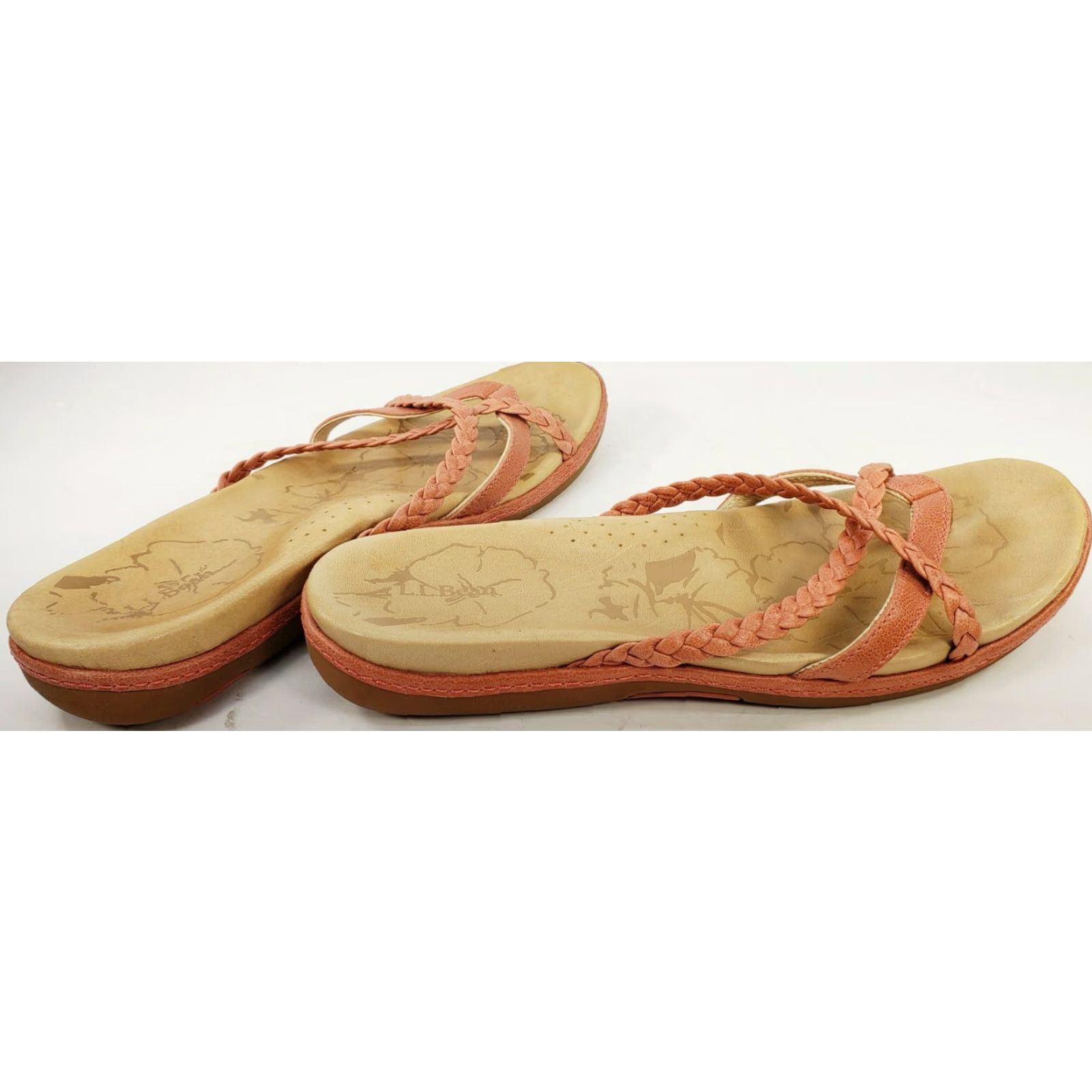 Vintage L.L. Bean Women’s Slip On Thong Sandals Salmon Leather Straps Size 9M Size US 10 / IT 40 - 6 Thumbnail