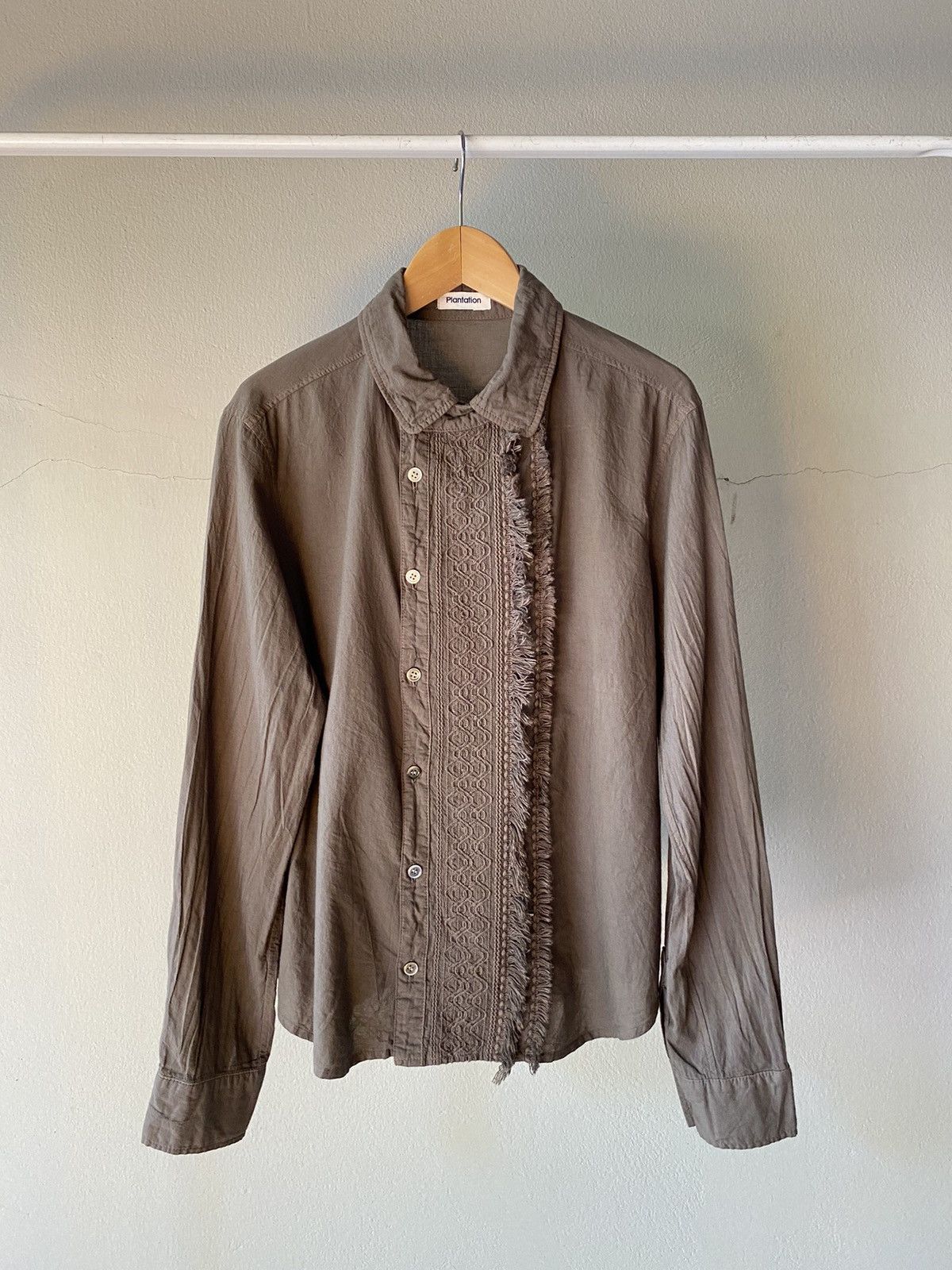 Issey Miyake Plantation Olive Grey Embroidered Fringe Shirt Size M / US 6-8 / IT 42-44 - 1 Thumbnail