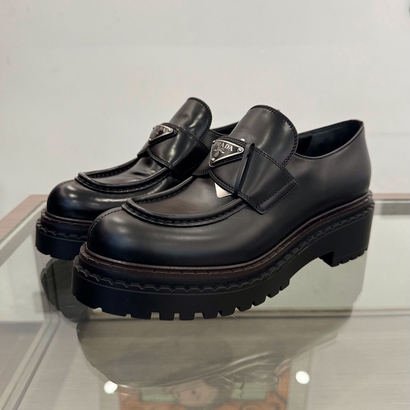 Prada Prada Logo Plaque Leather Platforms Size 38.5 Size US 8.5 / IT 38.5 - 1 Thumbnail