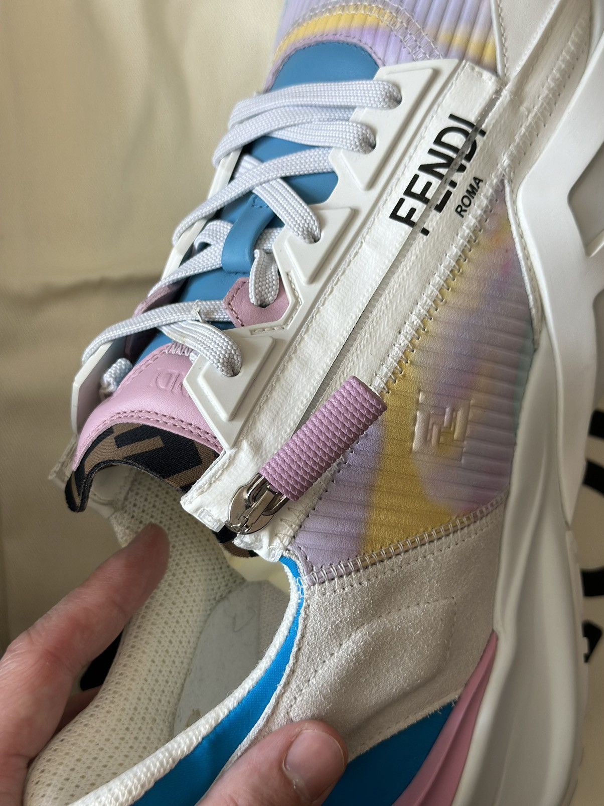 Fendi FENDI Flow Fabric Light Blue Purple Low Top Sneakers Size US 9 / EU 42 - 6 Thumbnail