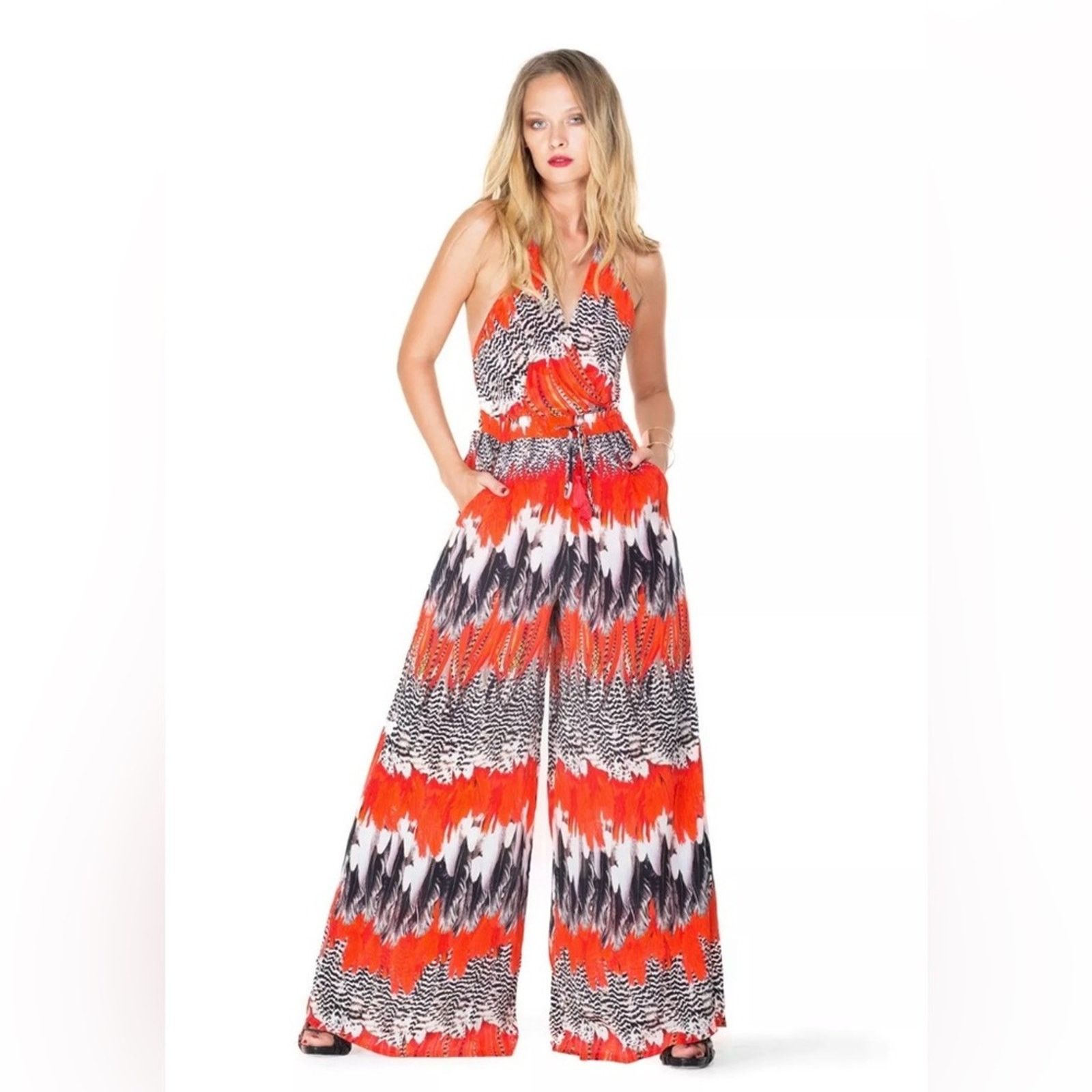 Other Shahida Parides Woodpecker Red Multi Palazzo Jumpsuit Size S Size 27" / US 4 / IT 40 - 1 Thumbnail