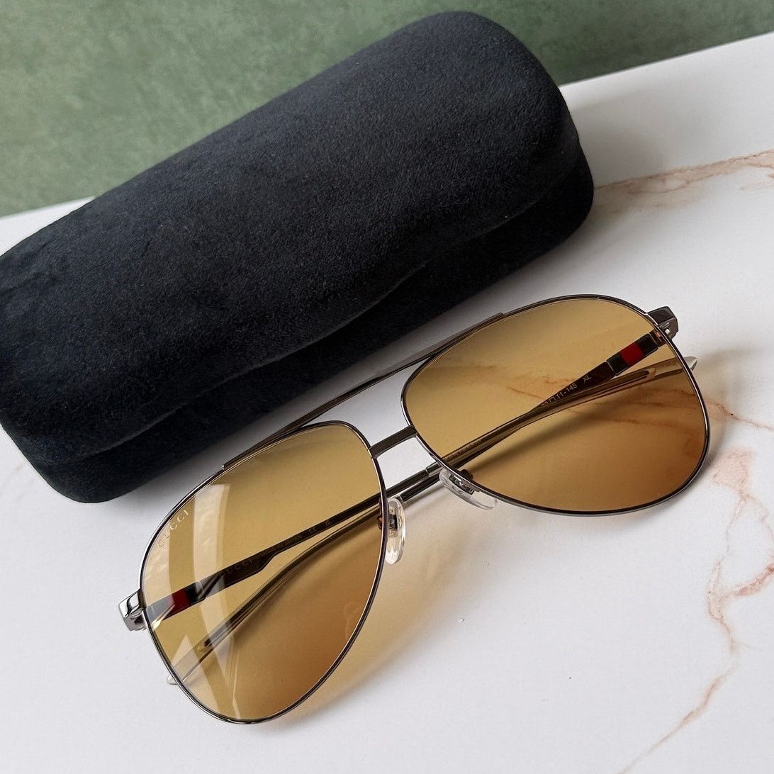 Gucci NEW Gucci GG1677S Silver Yellow Tint Lens Aviator Sunglasses Size ONE SIZE - 1 Thumbnail