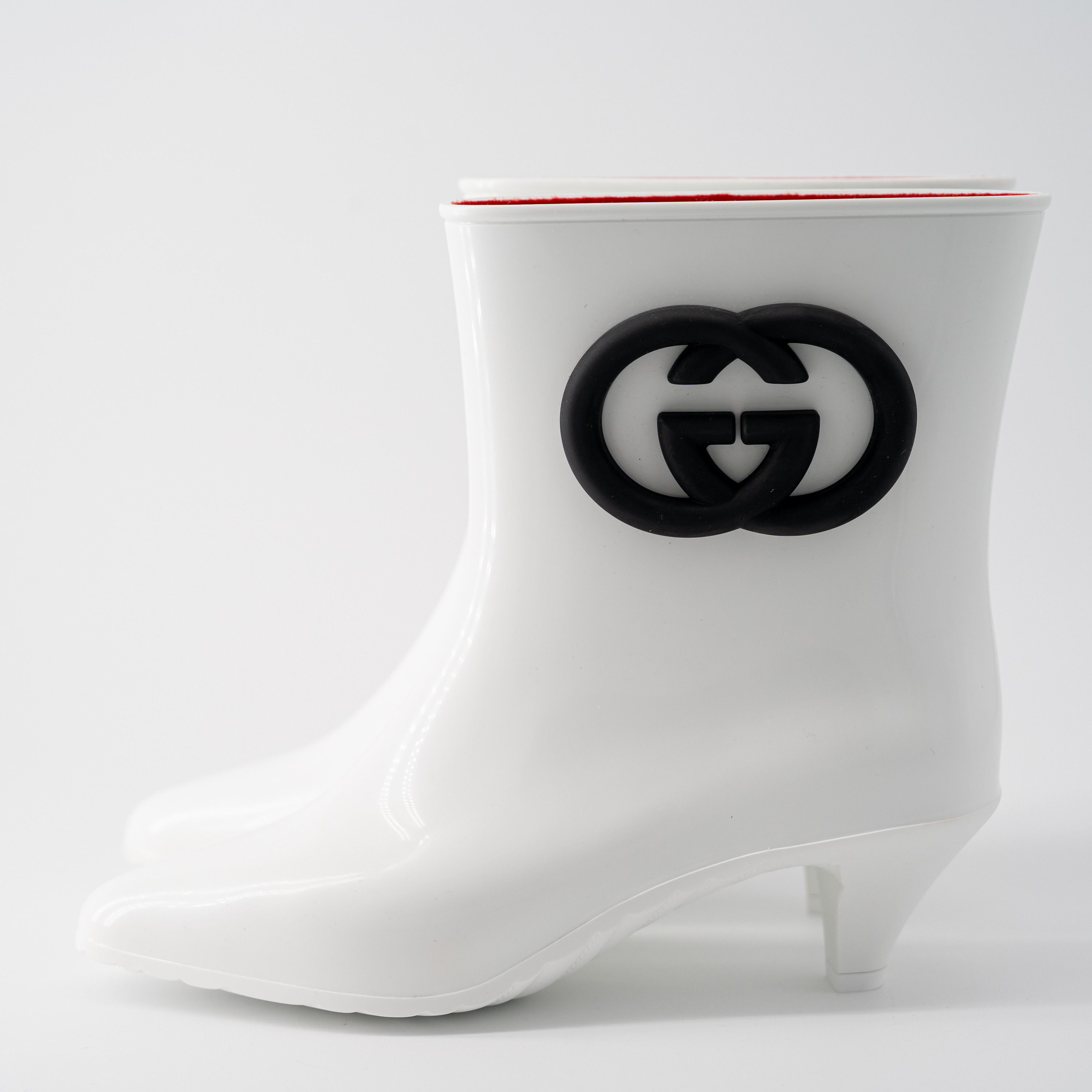 Gucci 37G - Gucci GG Logo Rubber Boots White Heel Black Logo Rain Size US 7 / IT 37 - 3 Thumbnail