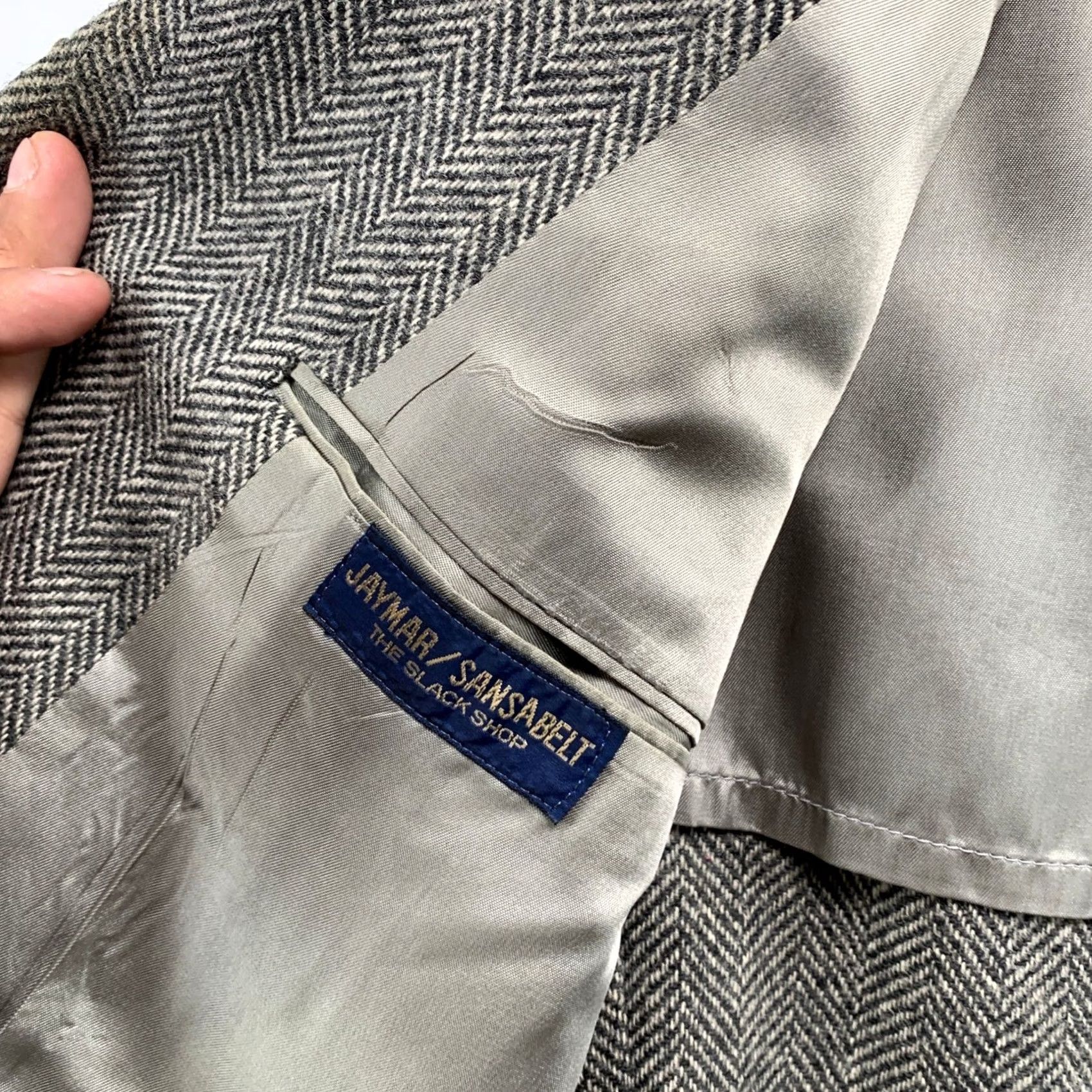 Vintage VINTAGE Jaymar Sansabelt Mens Blazer Sport Coat 40 Grey Herringbone Wool Jacket Size 40R - 3 Thumbnail