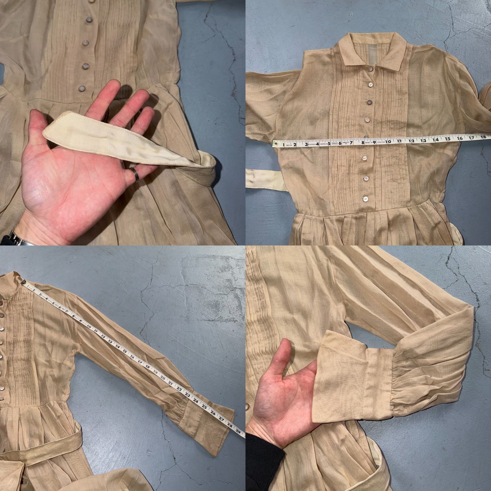 Vintage VINTAGE Shirtwaist Dress Beige BeIGe Long Sleeve Belted Pleated Prairie 1970s 70s S/M Womens Size S / US 4 / IT 40 - 9 Thumbnail