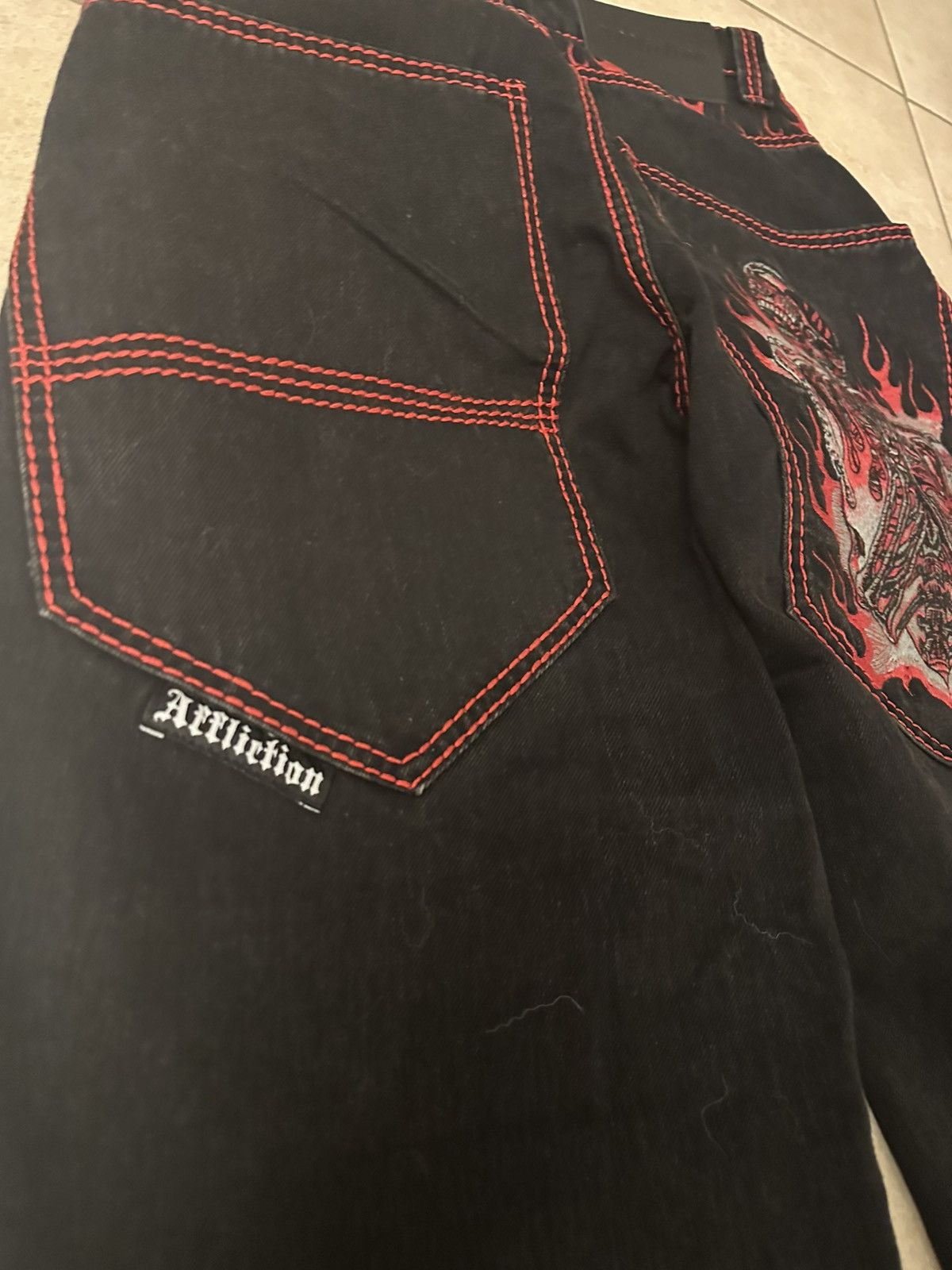 Affliction Affliction "Dante" Black Baggy Jeans - Red Contrast Stitch Size US 28 / EU 44 - 5 Thumbnail