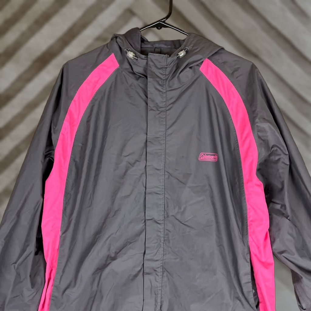 Pinko Coleman Jacket Gray Pink Windbreaker Womens Zip Up 100% Nylon L XL Hooded Full Zip Casual Outdoors Size L / US 10 / IT 46 - 1 Thumbnail