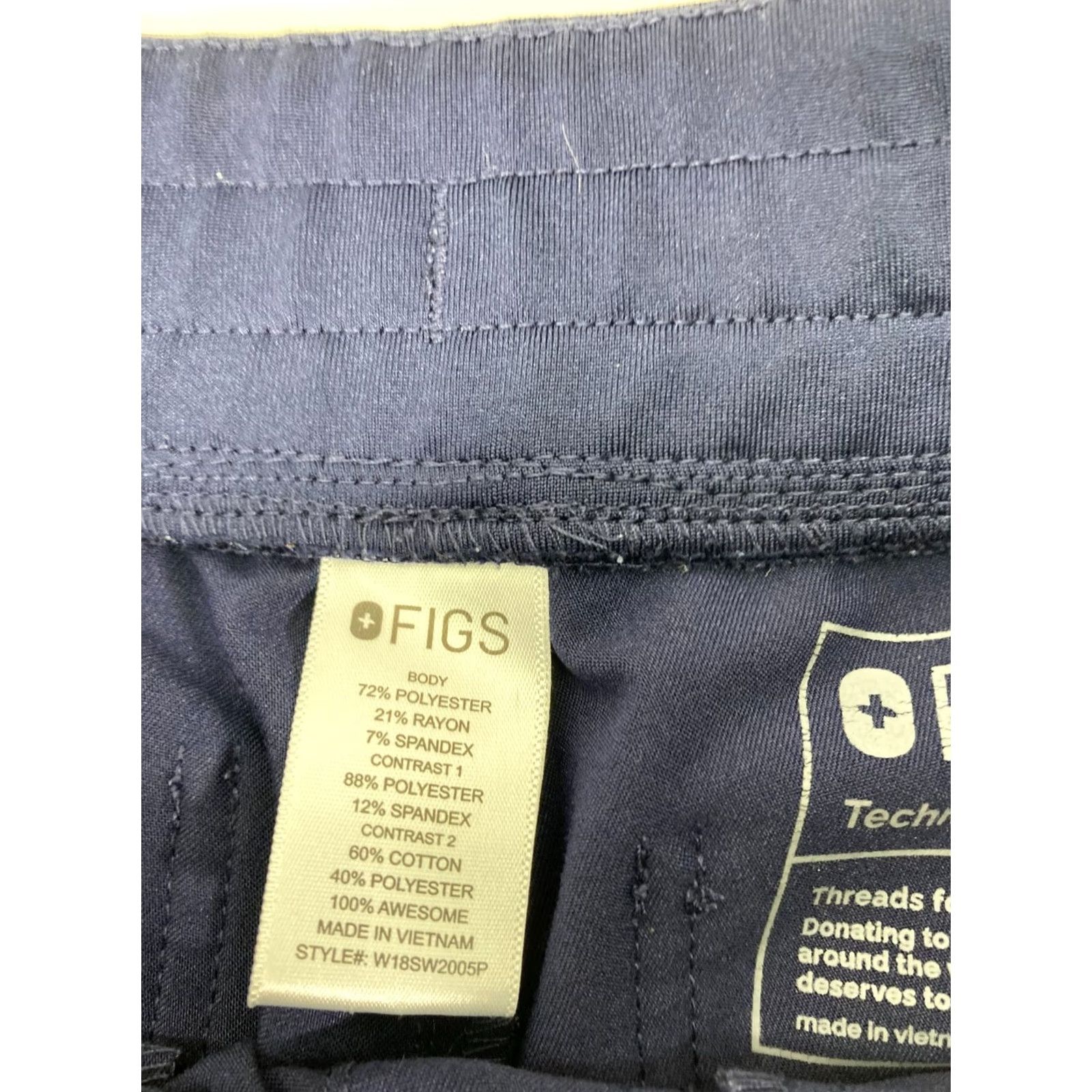 Vintage FIGS Scrub Jogger Pants Womens XS Navy Blue Stretch Elastic Waist Straight Leg Size 26" / US 2 / IT 38 - 6 Thumbnail