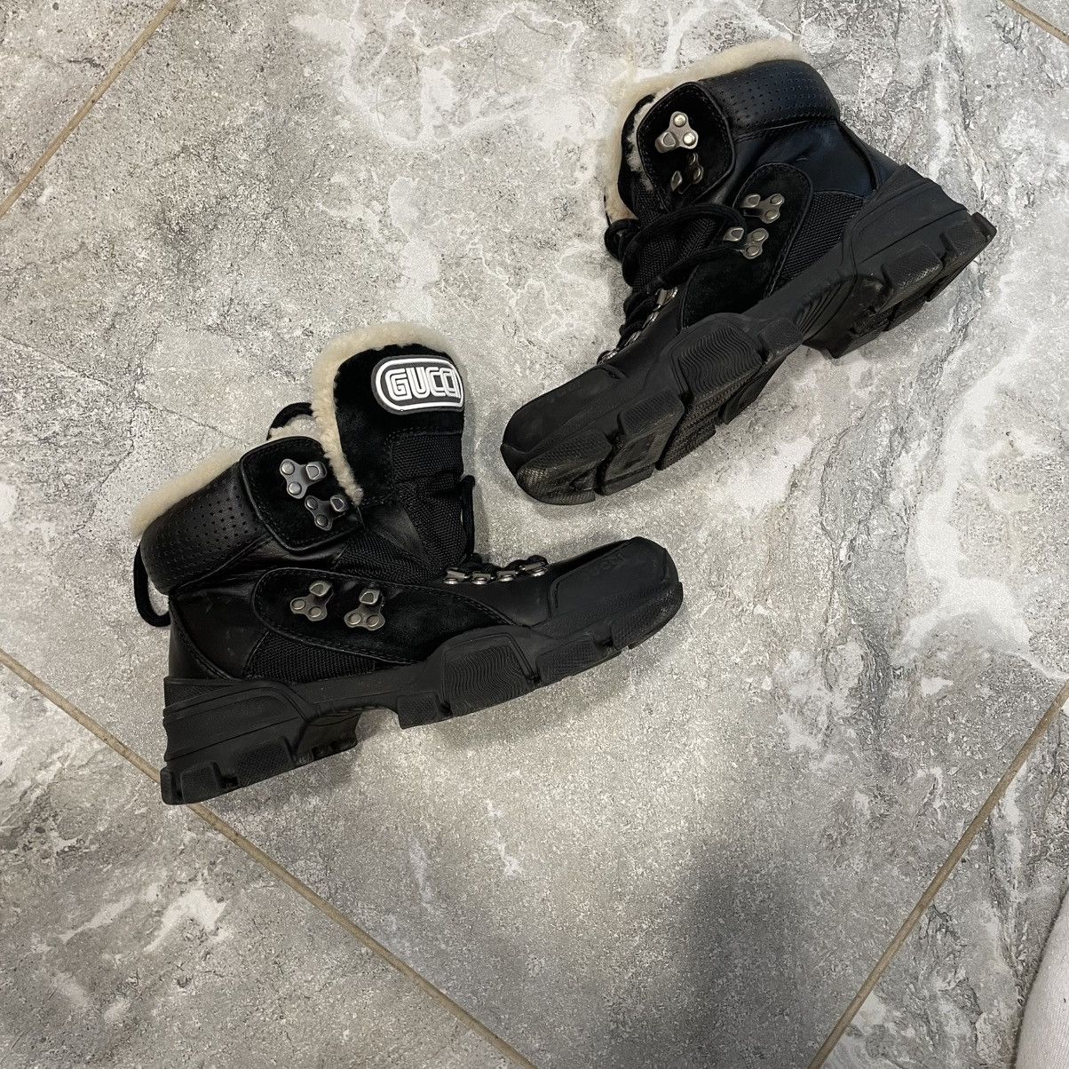 If Six Was Nine × Le Grande Bleu (L.G.B.) Gucci Flashtrek Sneaker shoes leather canvas fur faux boots Size US 5 / IT 35 - 1 Thumbnail