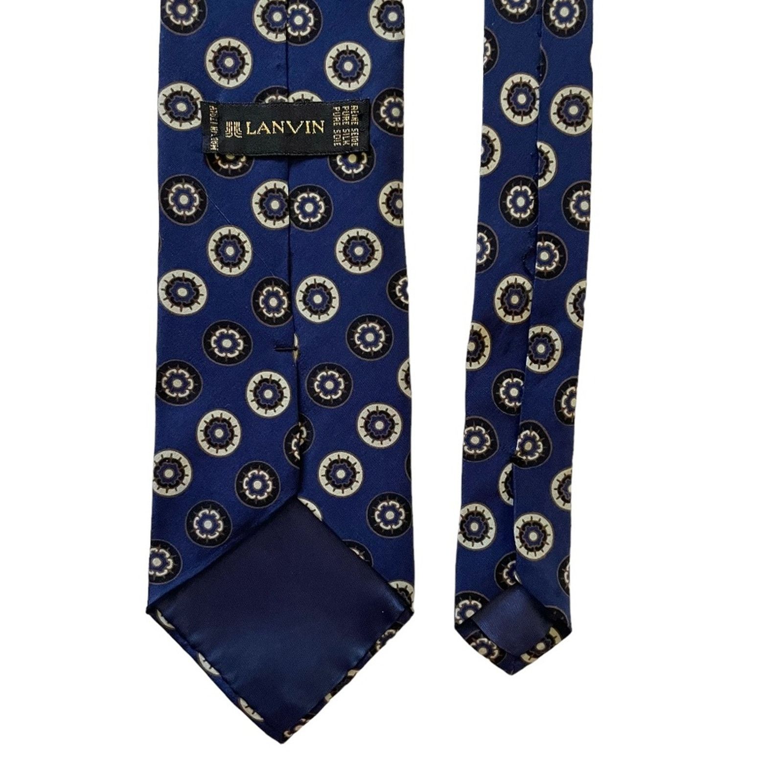 Lanvin × Vintage Vintage Lanvin Navy Blue Foulard Silk Tie - Made in Italy Size ONE SIZE - 4 Thumbnail
