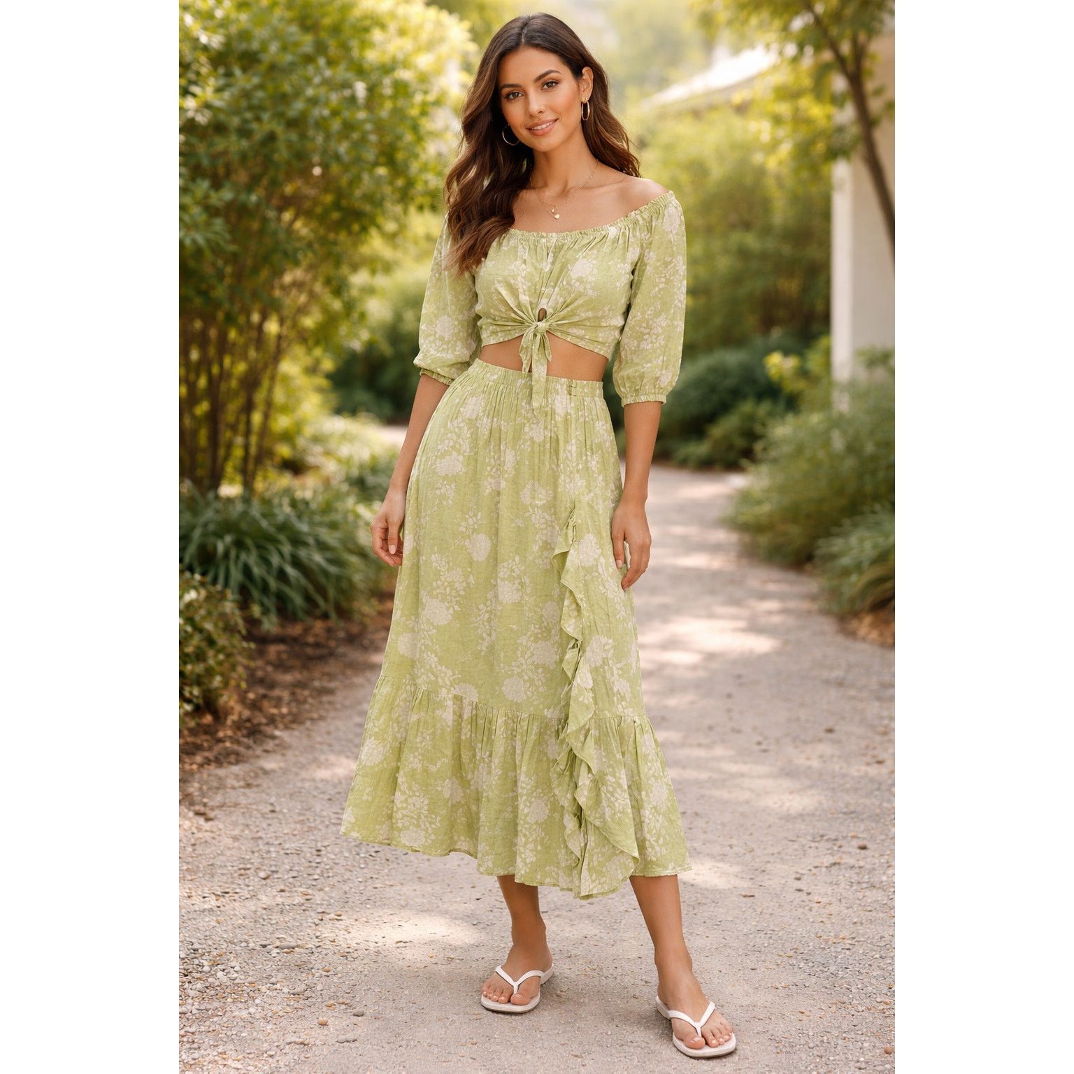 Other Etiquette Floral Off Shoulder Crop Top Maxi Set S - B018 Size S / US 4 / IT 40 - 1 Thumbnail