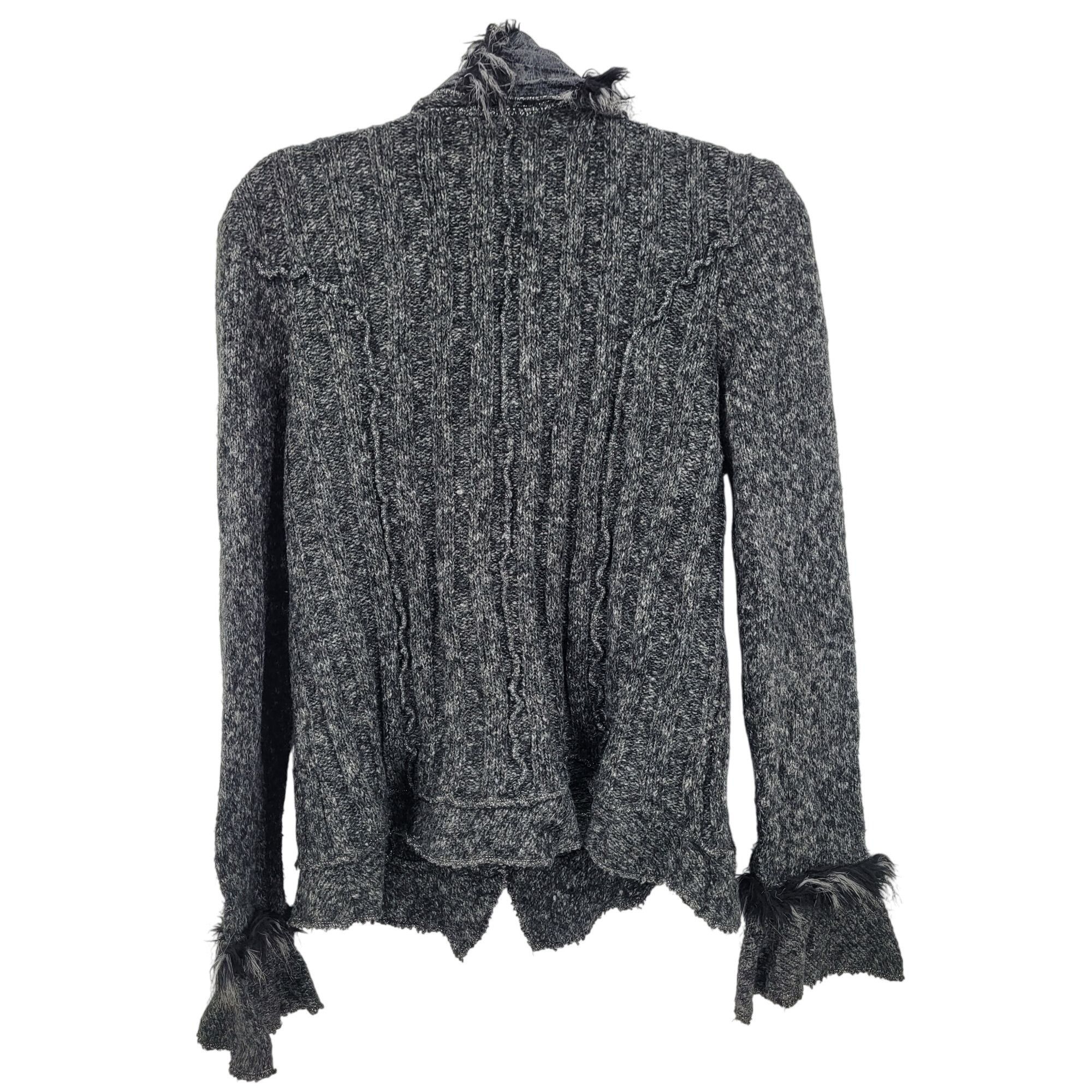 Vintage Vtg 90s Gothic Ruffled Knit Cardigan Sweater Sz L Faux Fur T Size L / US 10 / IT 46 - 8 Thumbnail