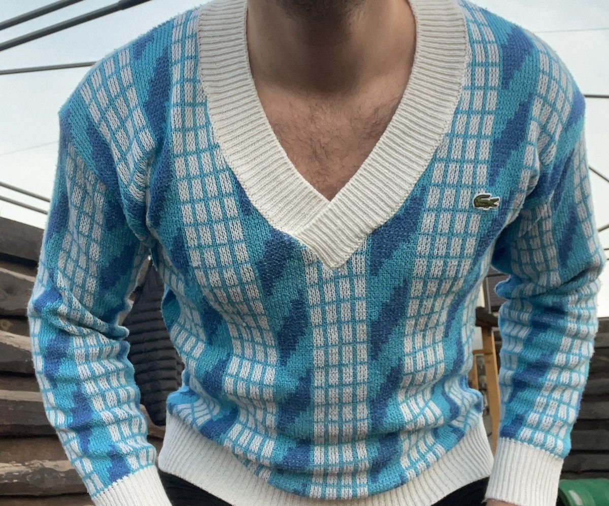 80’s Lacoste vintage v-neck coogi style knit sweater blue