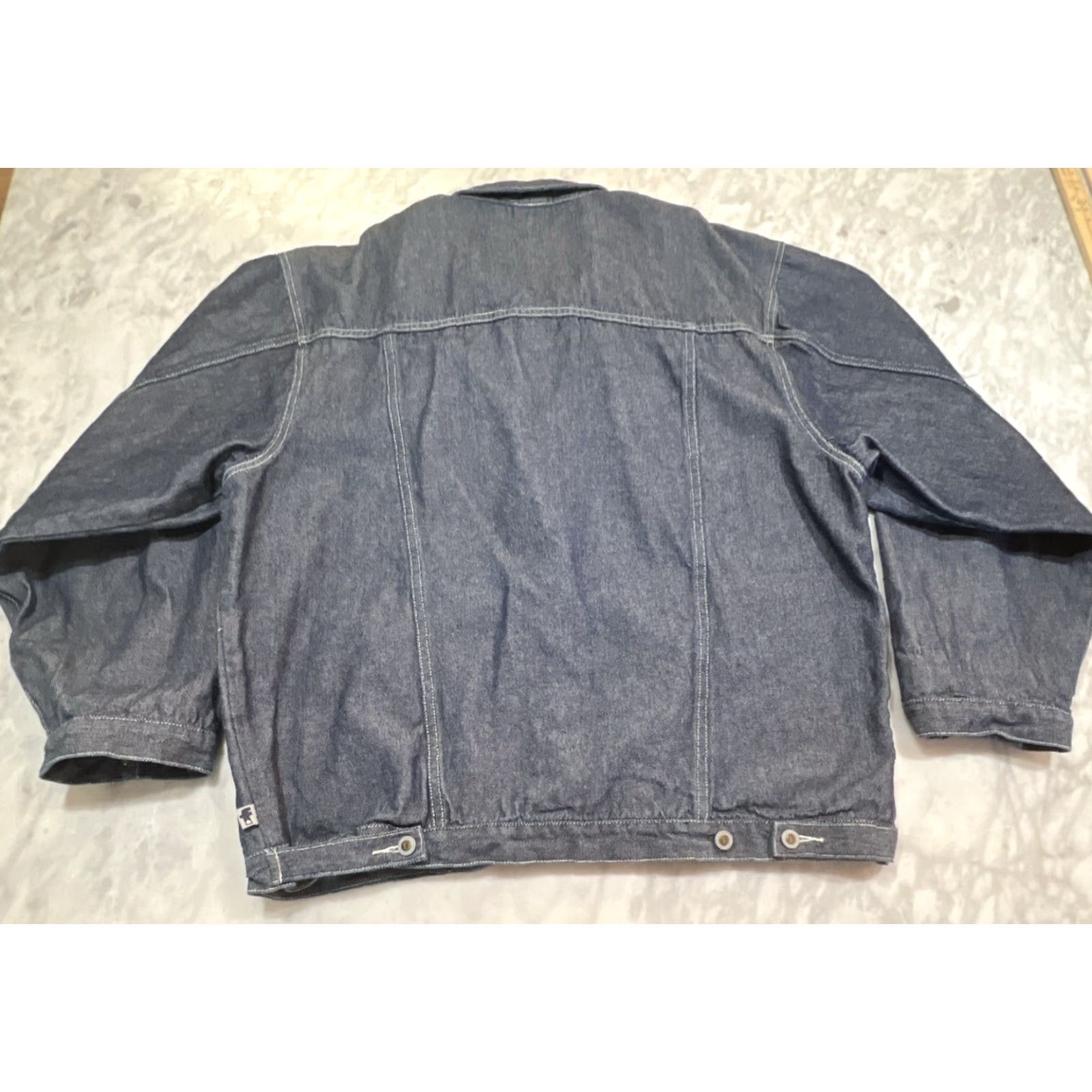 Vintage Factor International Denim Jean Jacket Men’s 2XL Button Up Cotton Mid Length Blue Denim 90s Classic Motorcycle Pockets Mens Regular Jacket Size US 39 - 6 Thumbnail