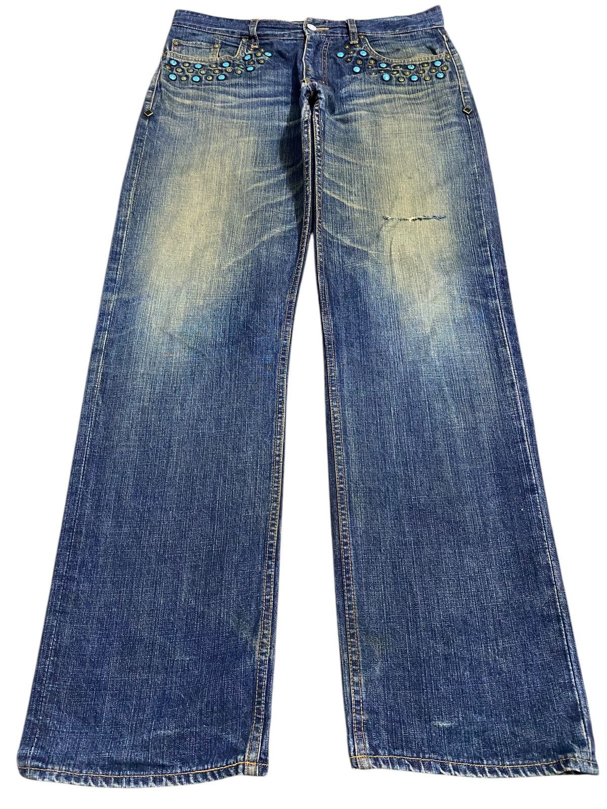 Japanese Brand Vintage Project SRS Rhinestone Avant Garde Style Jeans Size US 34 / EU 50 - 3 Thumbnail