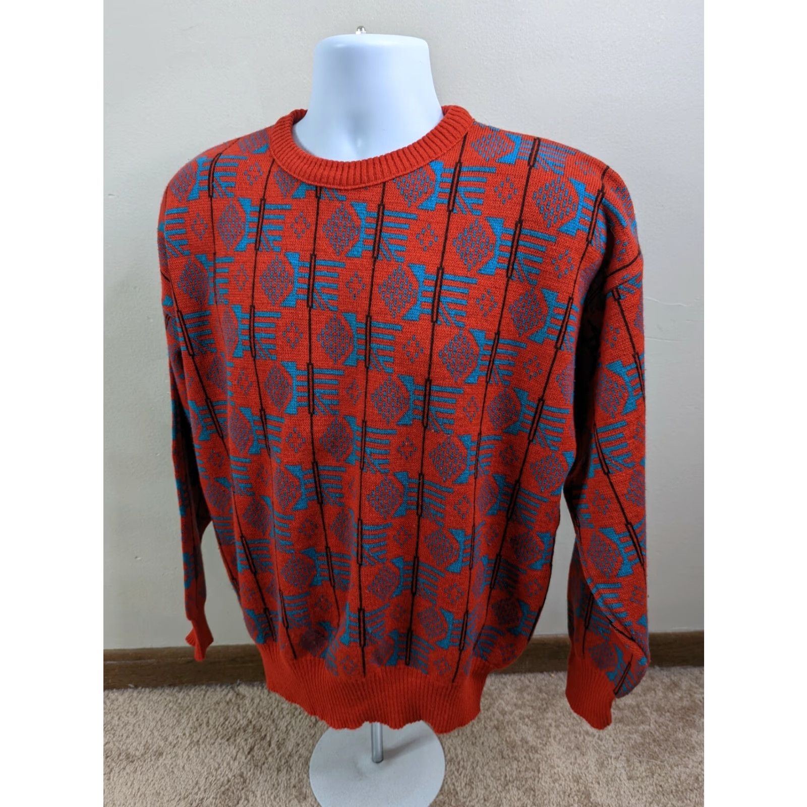 Vintage VINTAGE Aspen Ski Crewneck Sweater Geometric Cosby Biggy Men's Size Large Red 90s Ski USA Crew Neck Long Sleeve Pullover Knit Acrylic Machine Washable Size US L / EU 52-54 / 3 - 3 Thumbnail