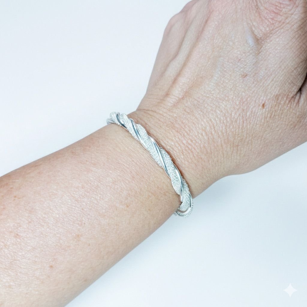 Other Bracelet 7" Bangle 925 Sterling Silver Vintage Twisted Mesh Size ONE SIZE - 6 Thumbnail