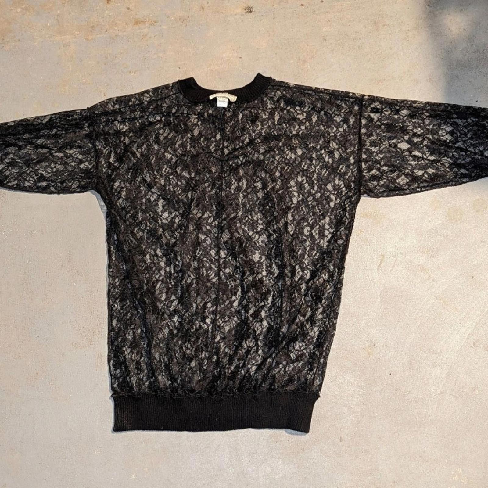 Designer VTG 80s Black Lace Sheer Whimsigoth Sweater Size L / US 10 / IT 46 - 3 Thumbnail