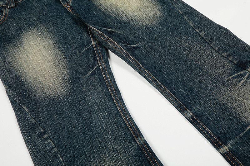 Vintage American retro distressed washed pleated flared jeans Size US 32 / EU 48 - 4 Thumbnail