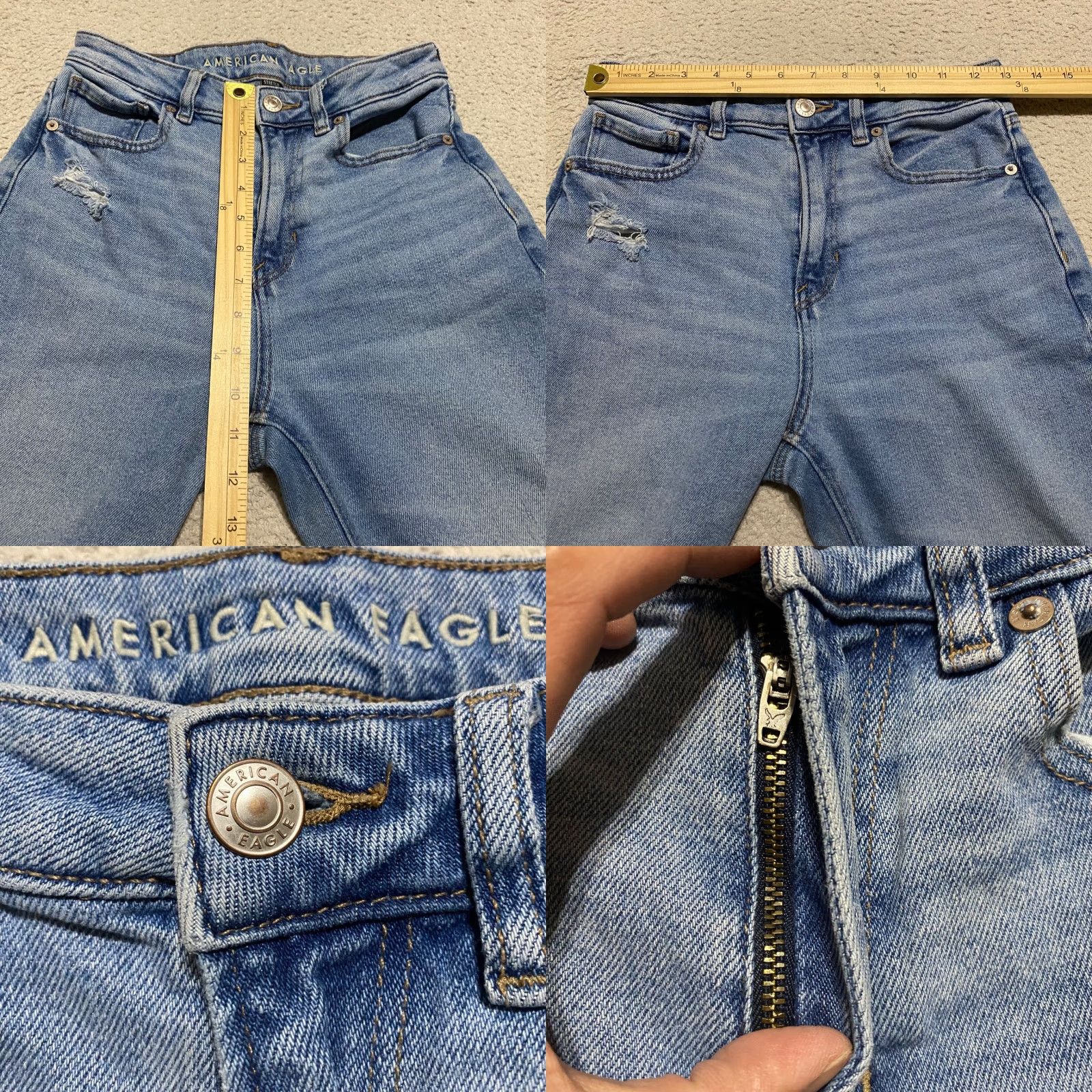 American Eagle Outfitters VINTAGE American Eagle Jeans Womens sz 2P Blue Denim Straight Distressed High Rise Mom Mens Girls Womens Size 42" / US 20 - 8 Thumbnail