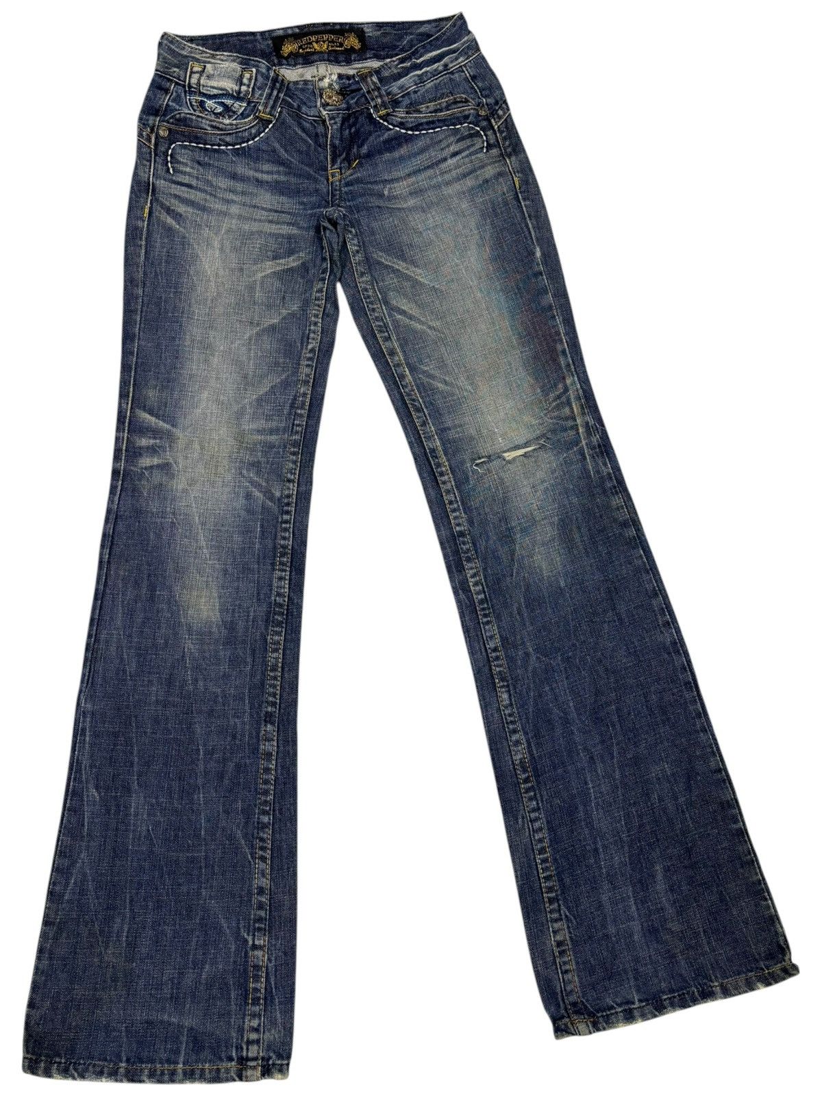 If Six Was Nine RED PEPPER FLARE JEANS BOOTCUT DISTRESSED DENIM Size 27" / US 4 / IT 40 - 3 Thumbnail