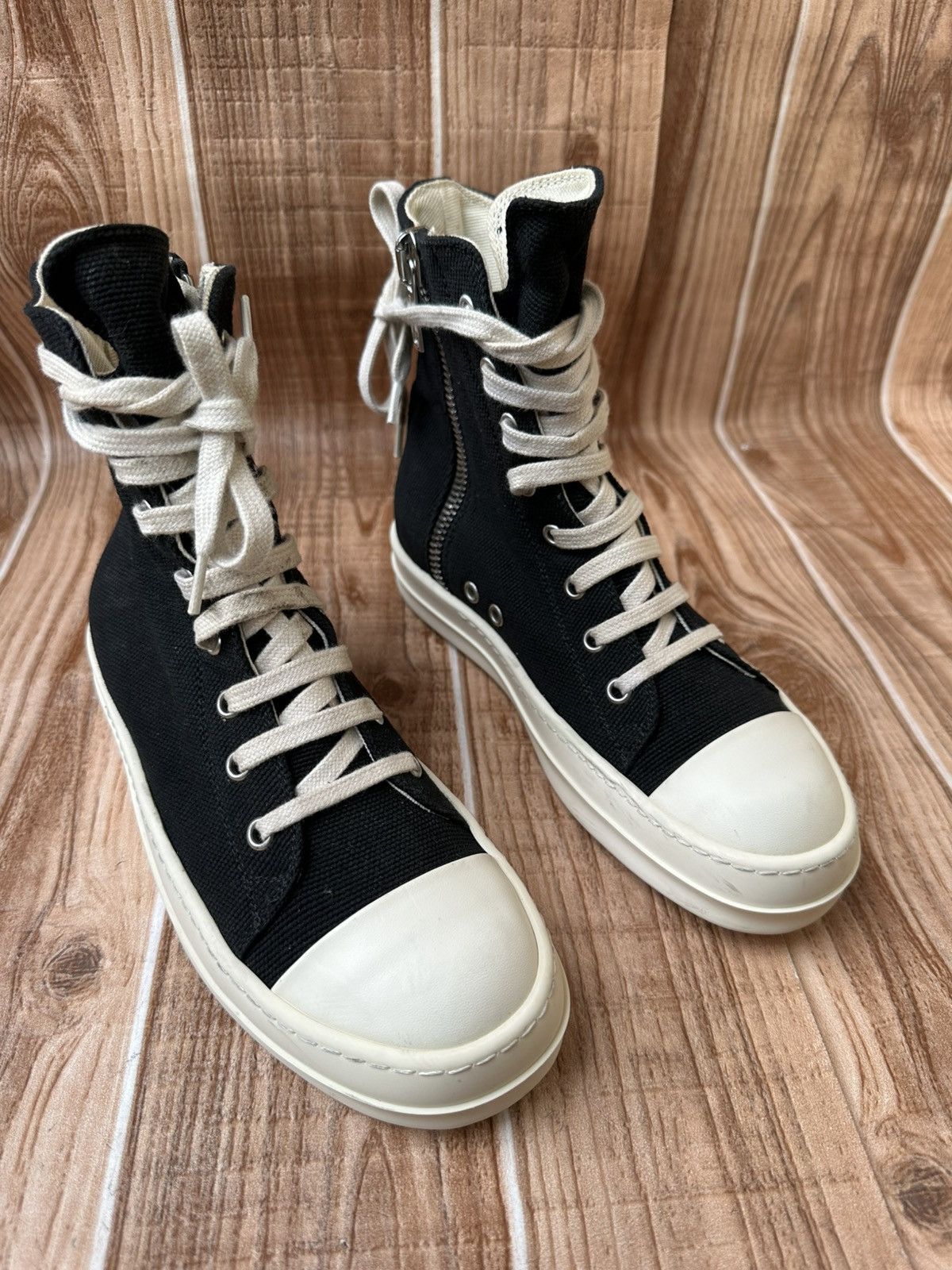 Rick Owens Rick Owens DRKSHDW Canvas Ramones Black Milk hightops Size US 6.5 / IT 36.5 - 13 Thumbnail