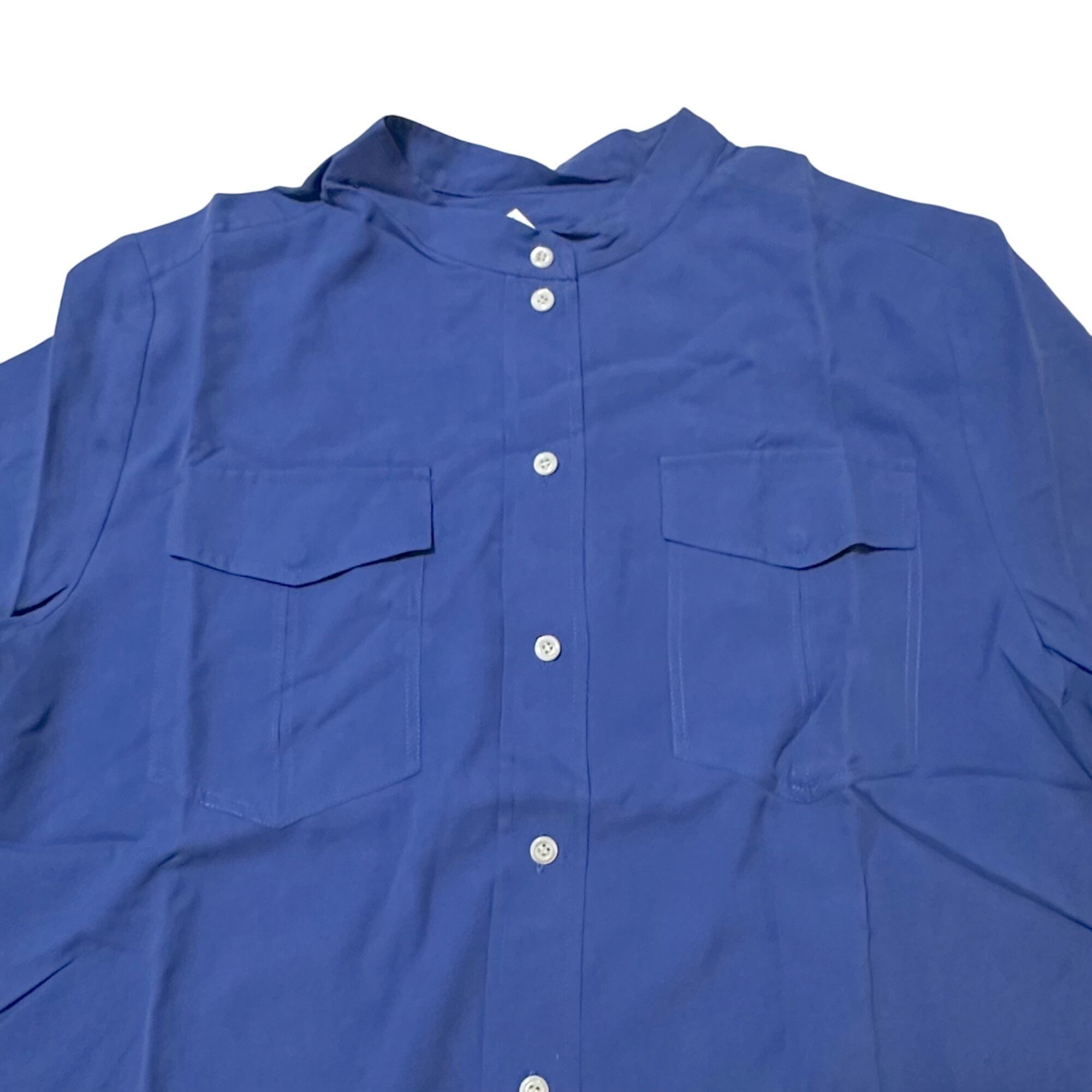 J.Crew J. Crew Blue Silk Long-Sleeve Button-Front Band Collar Shirt Size L / US 10 / IT 46 - 6 Thumbnail