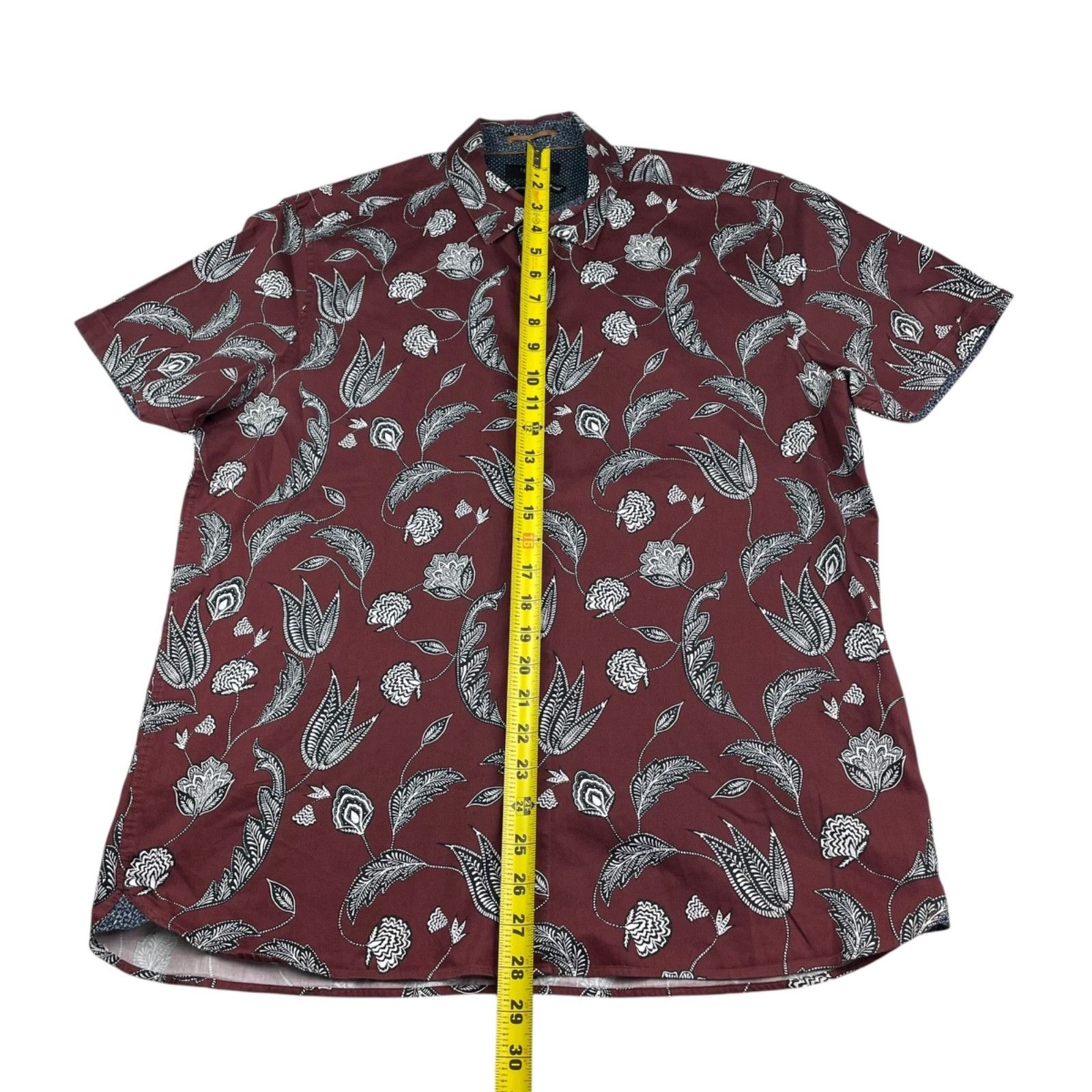 Ted Baker Ted Baker Men's 100% Cotton S/S Button Shirt Burgundy/Black Size US XL / EU 56 / 4 - 5 Thumbnail