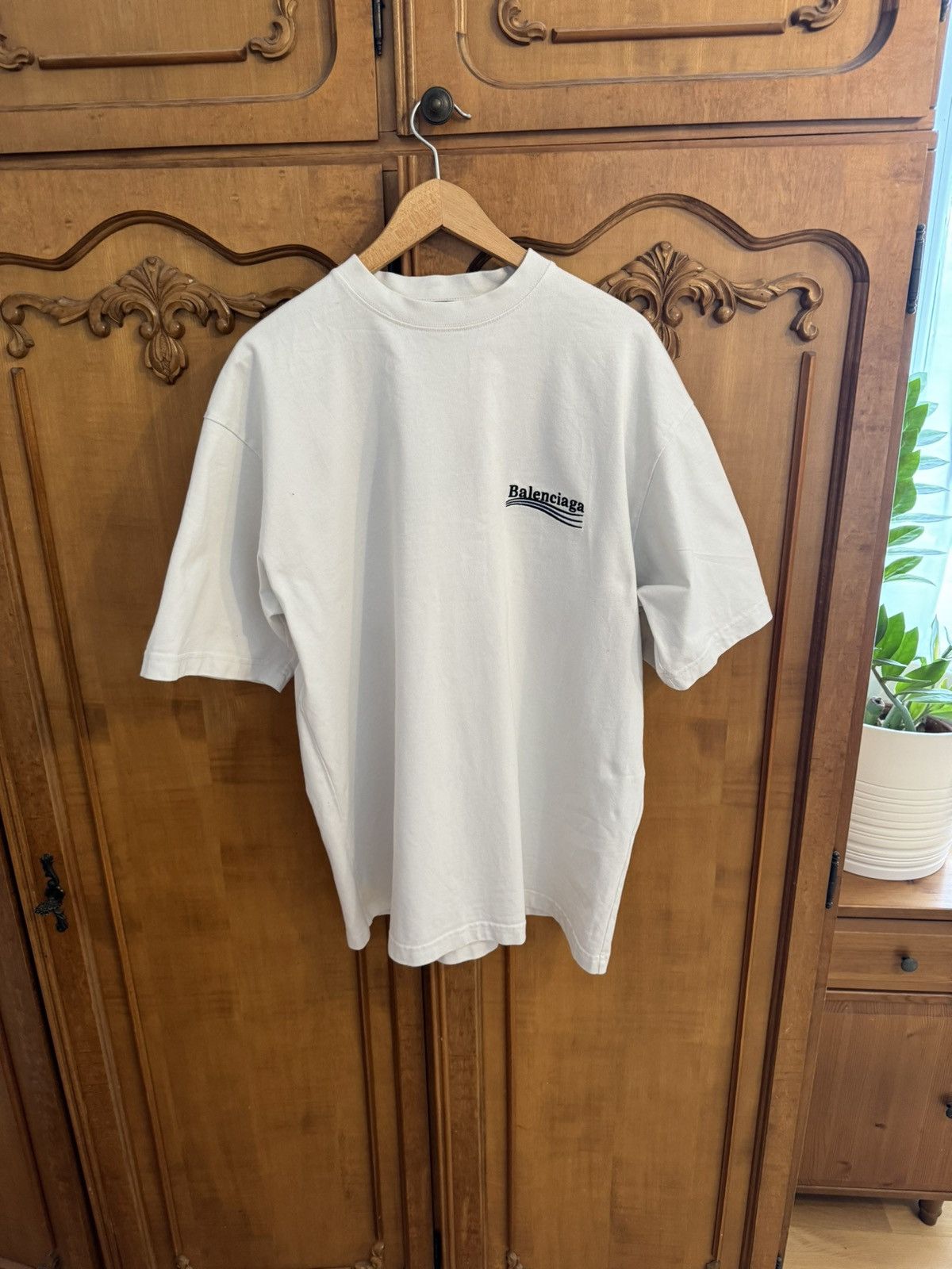 Image of Balenciaga White Embroidered Political T-Shirt, Men's (Size XS)