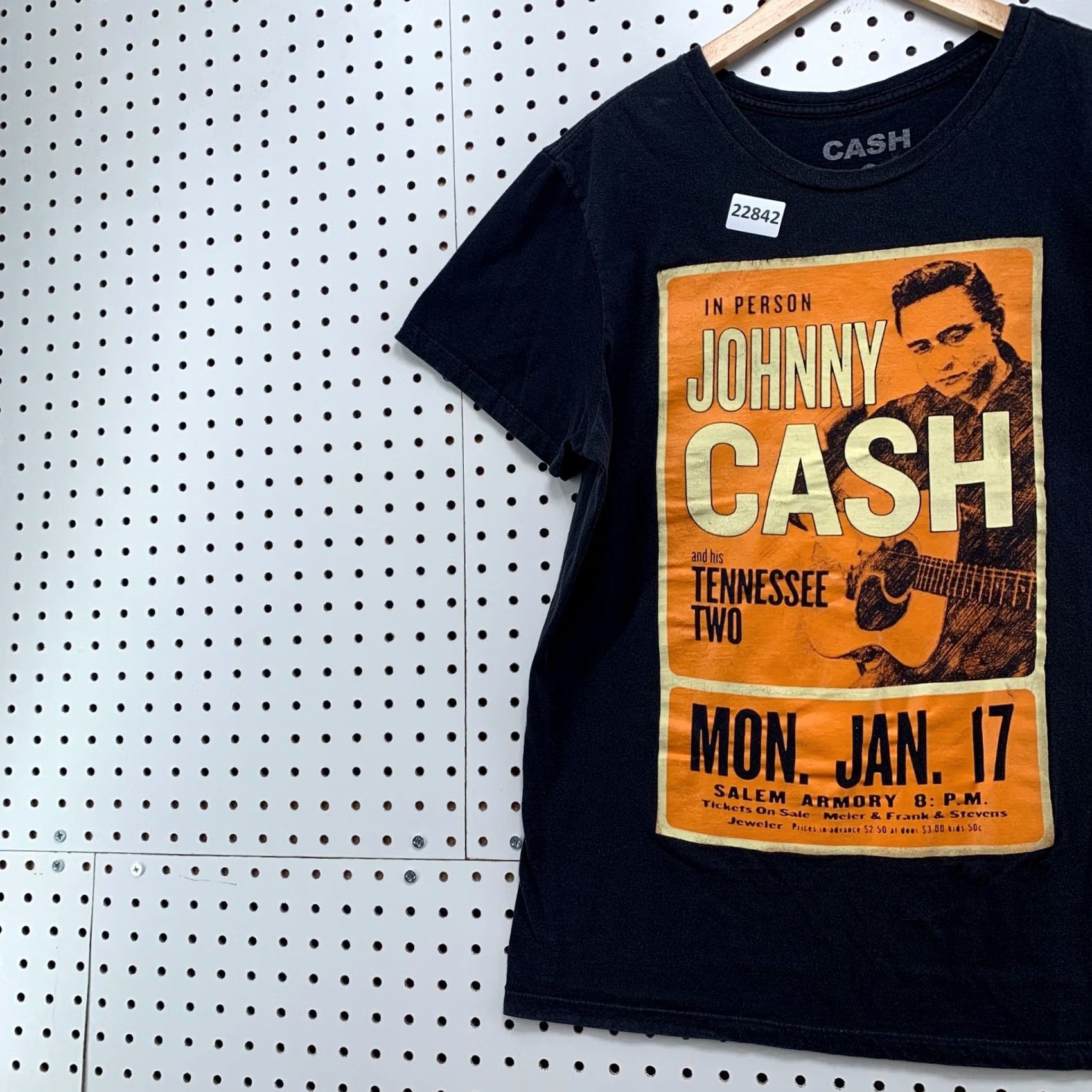 Vintage Johnny Cash Shirt Black Ticket Stub Graphic Fits Men Medium Band TEE Size US M / EU 48-50 / 2 - 3 Thumbnail
