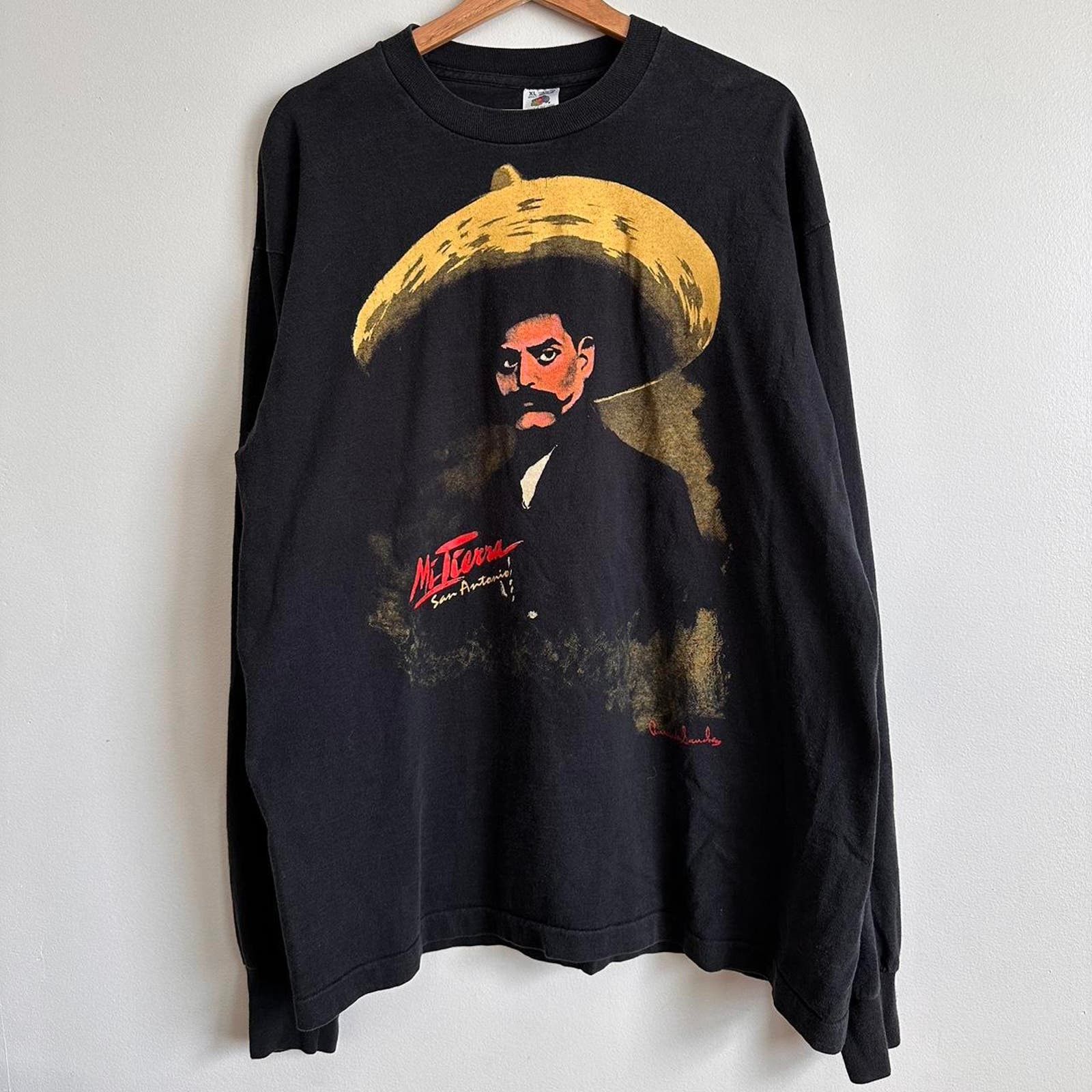 image of Fruit Of The Loom x Mexicana Vintage Emiliano Zapata Shirt in Black, Men's (Size XL)