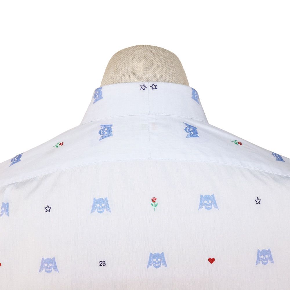 Gucci Gucci White Shirt with Blue Skull Embroidery and Club Collar Size US M / EU 48-50 / 2 - 5 Thumbnail