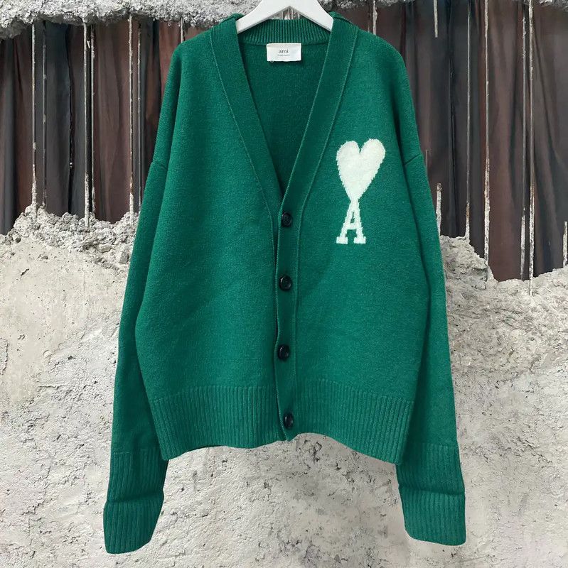 AMI AMI Green Wool Long Sleeve Cardigan 0089 Size M / US 6-8 / IT 42-44 - 1 Thumbnail