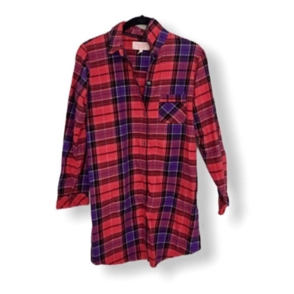 Victoria's Secret Victoria’s Secret XS Long Flannel Button Down Shirt Pink Pur Size XS / US 0-2 / IT 36-38 - 1 Thumbnail
