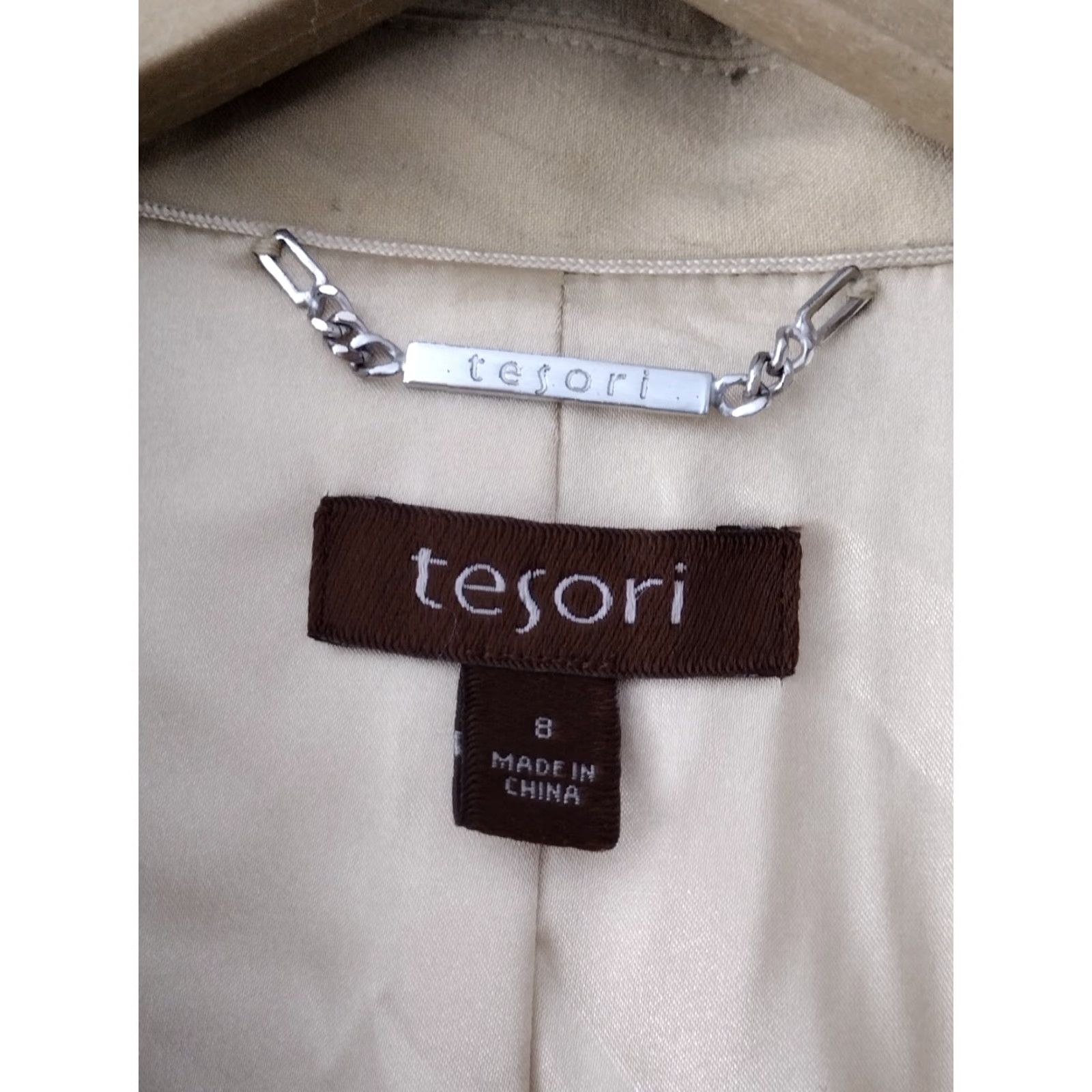 Vintage TESORI Women's Blazer One-Button Western Style Size 8 Beige White Trimmed Shirt Jacket? Size M / US 6-8 / IT 42-44 - 6 Thumbnail