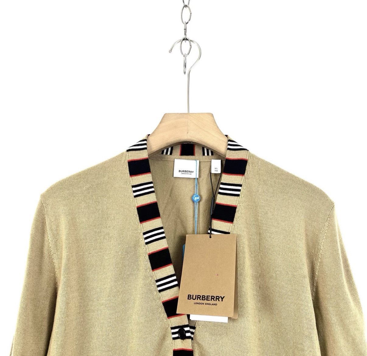 Burberry Burberry/Khaki Striped Panel Knit Cardigan K12 Size XL / US 12-14 / IT 48-50 - 3 Thumbnail