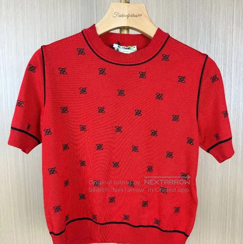 Fendi Red Short Sleeve Knit Top .