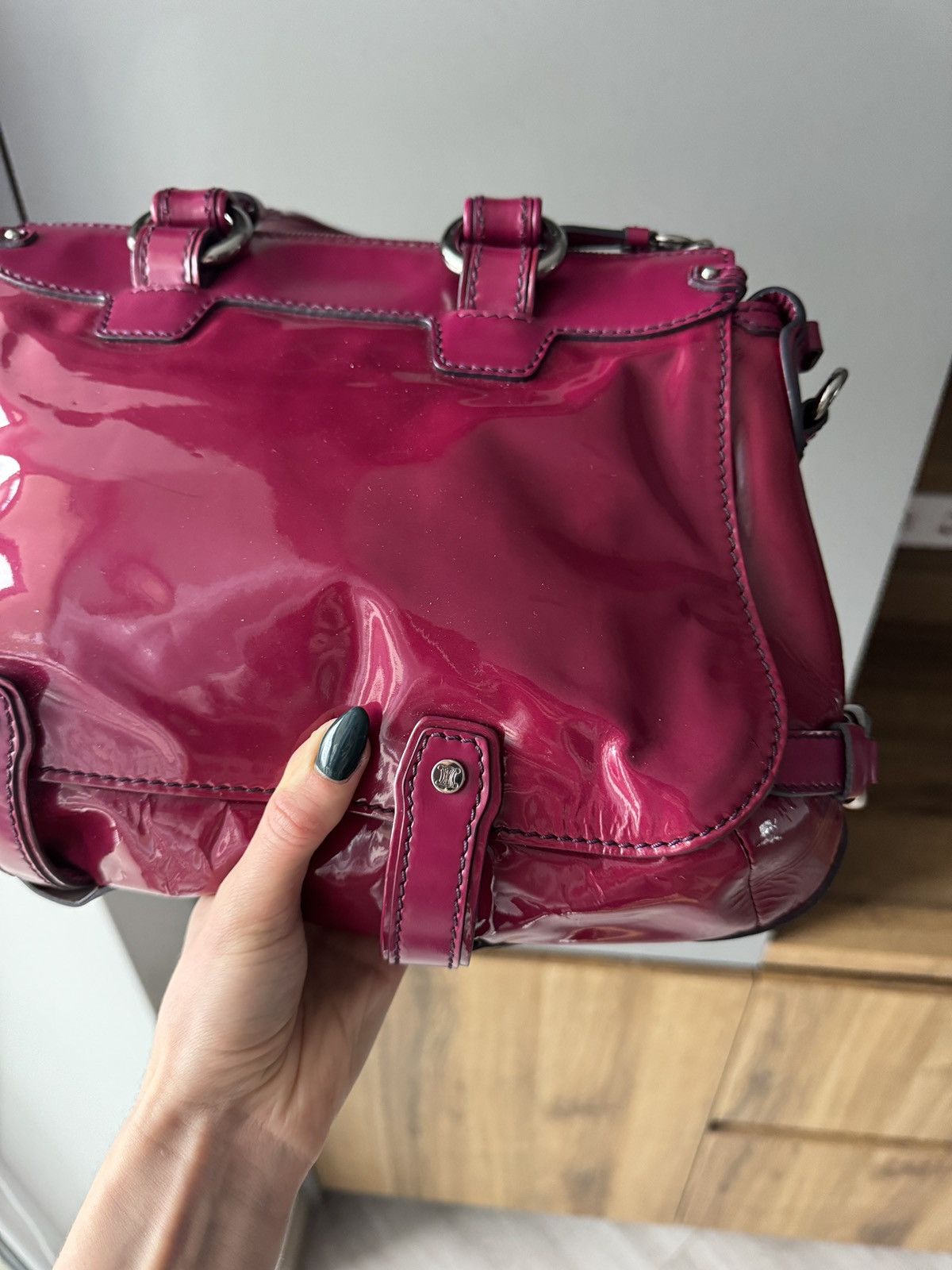 Celine Vintage Celine Pink Patent Leather Vinyl Handbag Size ONE SIZE - 6 Thumbnail