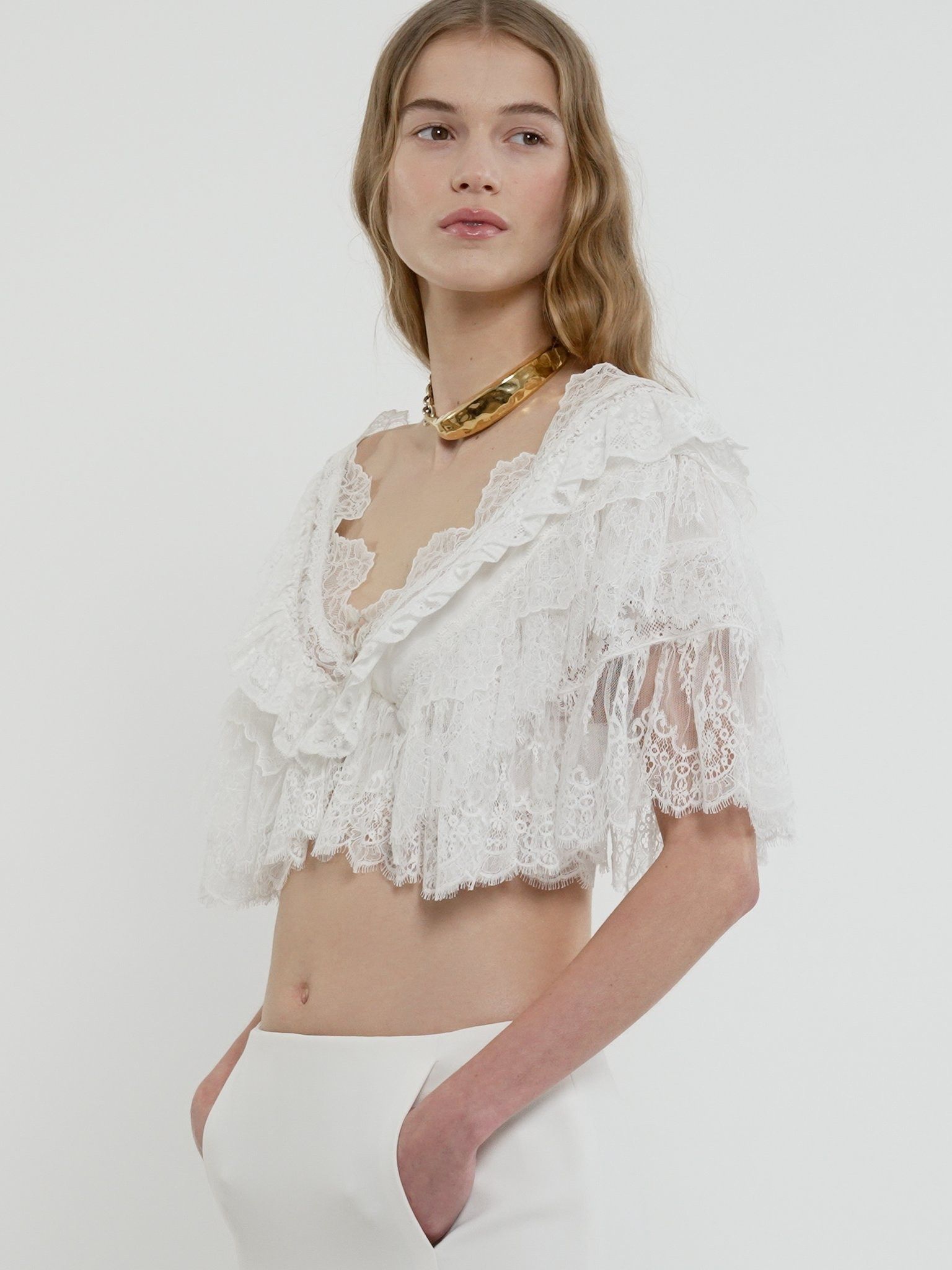 Chloe o1loc1c11025 Scallop Embroidered Column Skirt in White Size 25" / US 0 / IT 36 - 4 Thumbnail