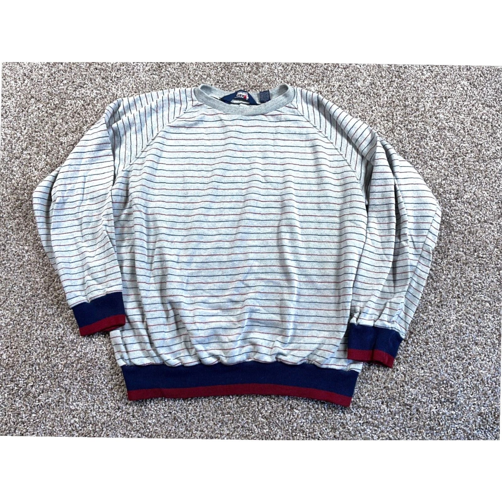 Vintage VINTAGE 90s TRAX Striped Raglan Sweater Mens Large Gray Blue Lightweight Acrylic Cotton Blend Pullover Size US L / EU 52-54 / 3 - 2 Thumbnail