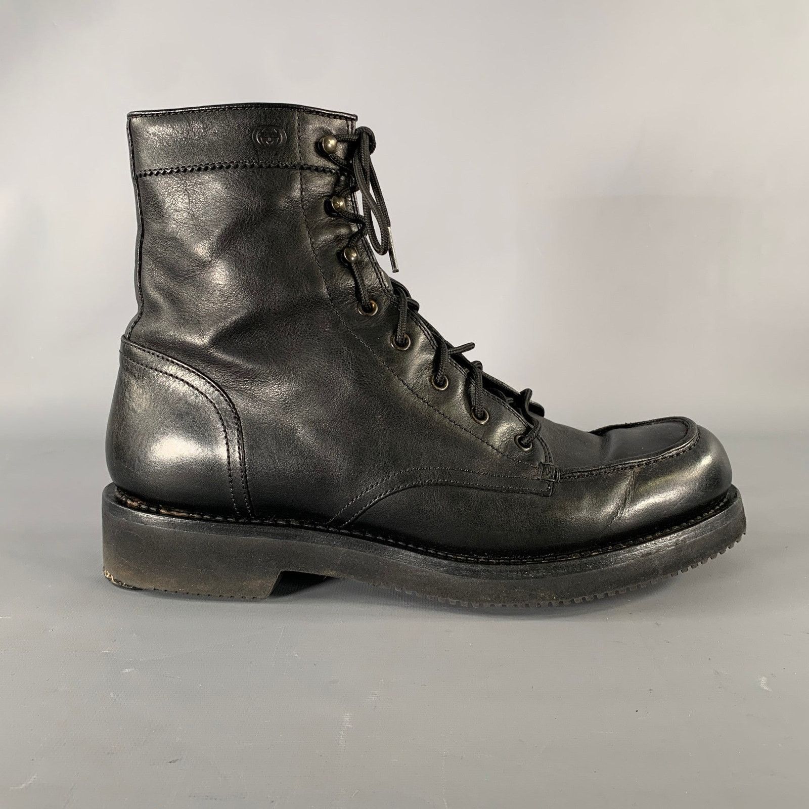Gucci GUCCI Size 11.5 Black Solid Leather Military Boots Size US 11.5 / EU 44-45 - 2 Thumbnail
