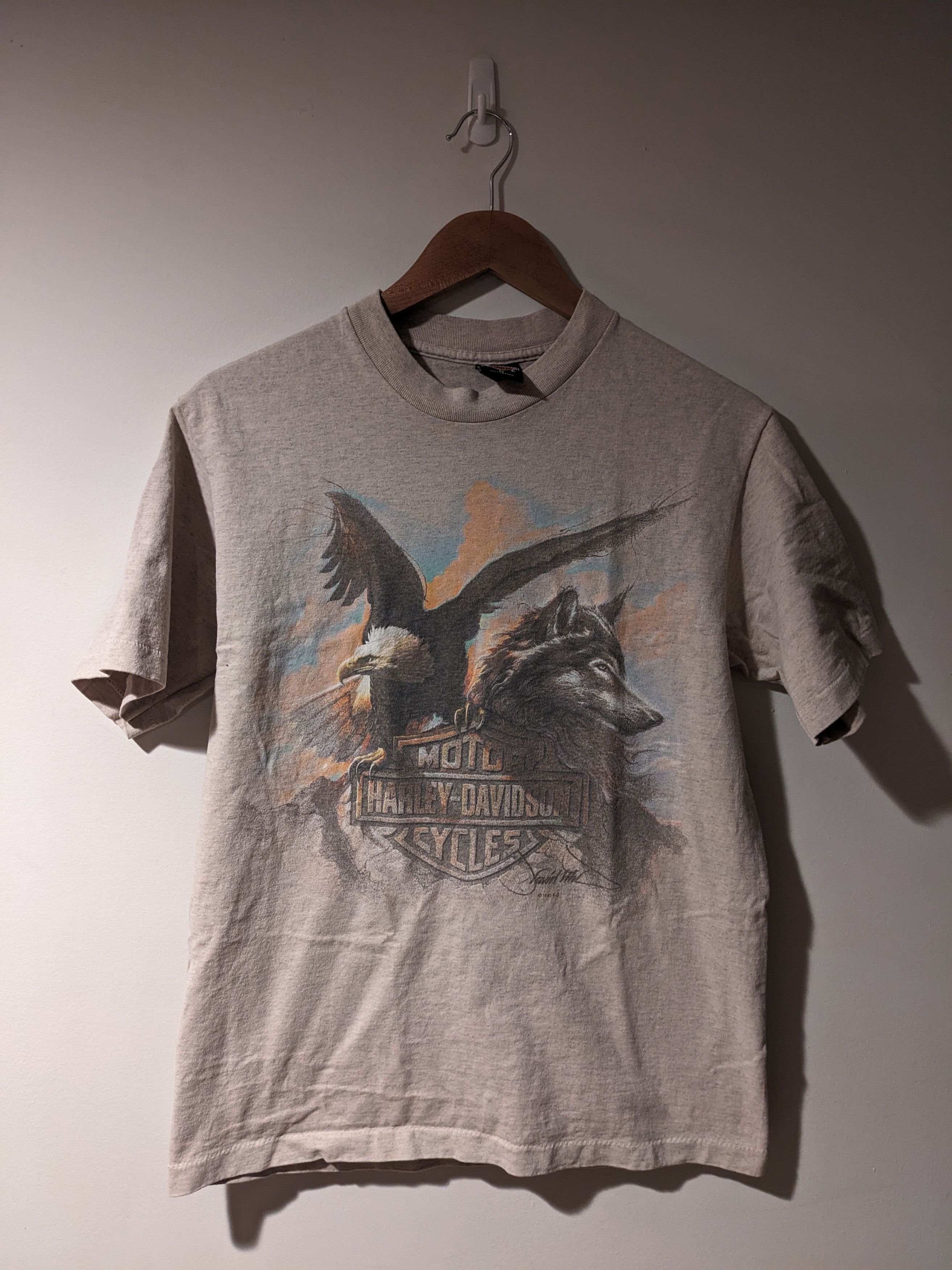 Vintage 1996 Harley Davidson Eagle Wolf Animal T-Shirt