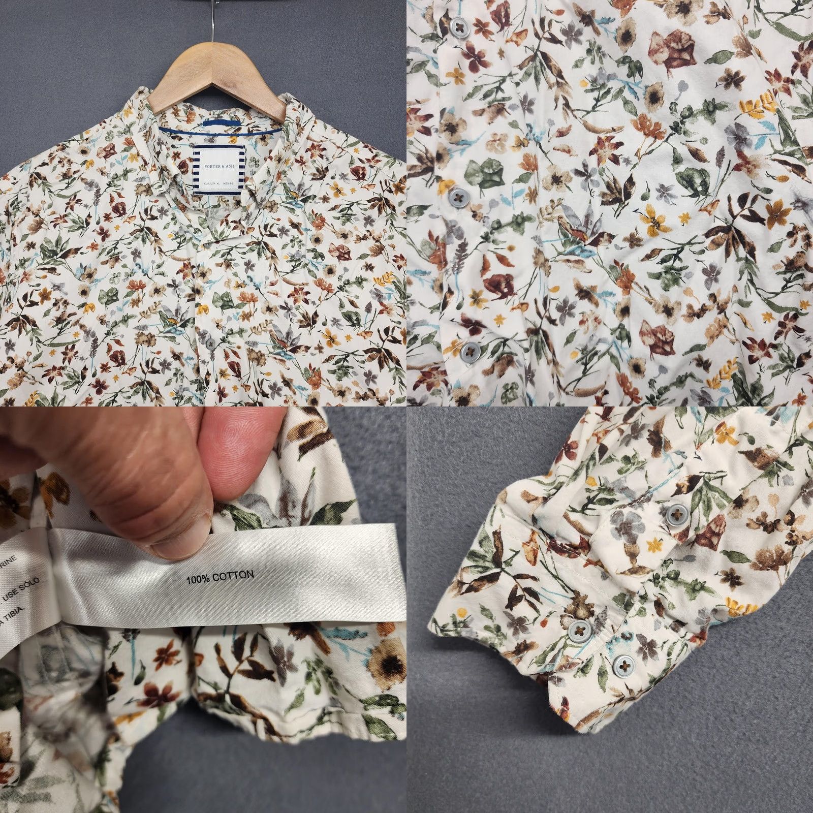 ASH Porter & Ash Shirt Mens XL White Floral Button Down Long Sleeve Cotton Preppy Size US XL / EU 56 / 4 - 8 Thumbnail