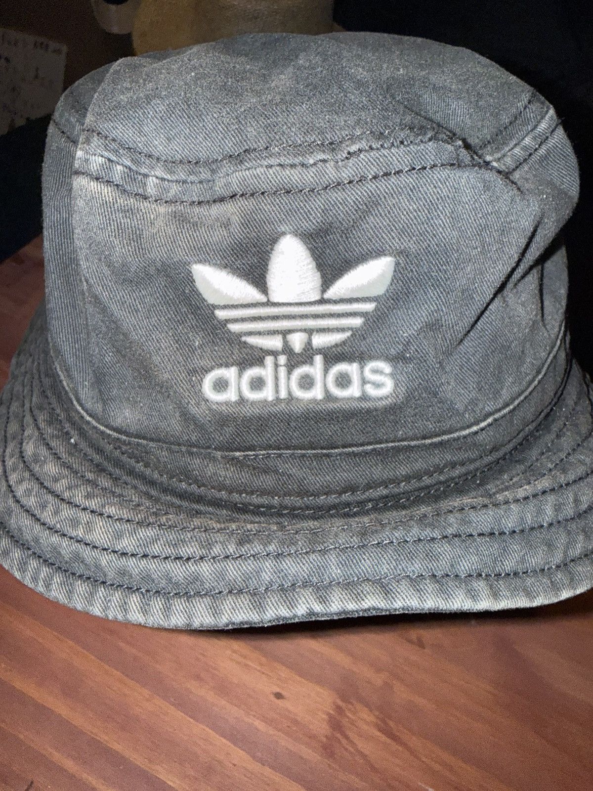 Adidas Adidas Trefoil Bucket Hat in Washed Black with White Logo OS Size ONE SIZE - 1 Thumbnail