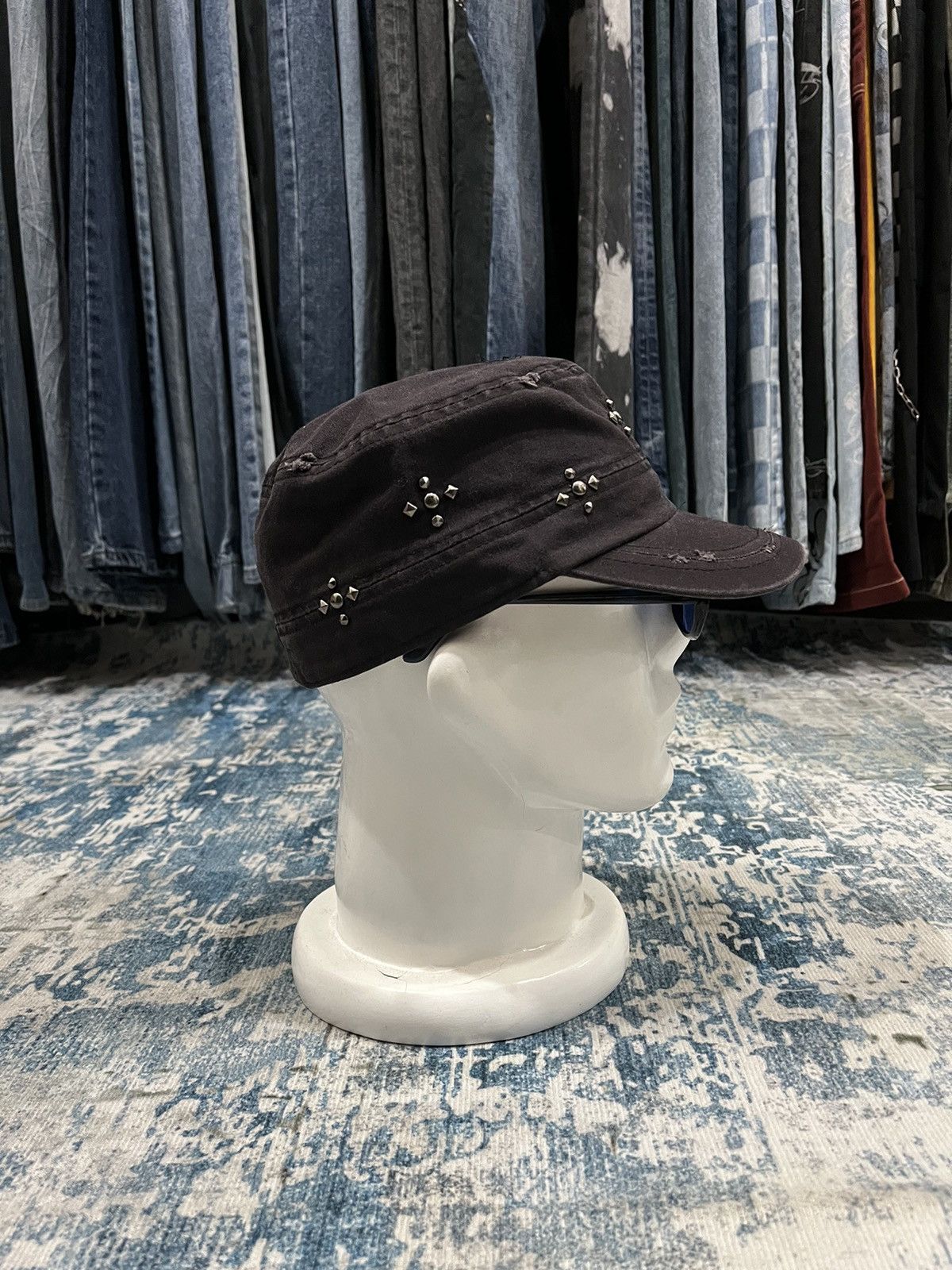Michel Klein Two Fold Distressed Studded Commando Cadet Hat Size ONE SIZE - 8 Thumbnail